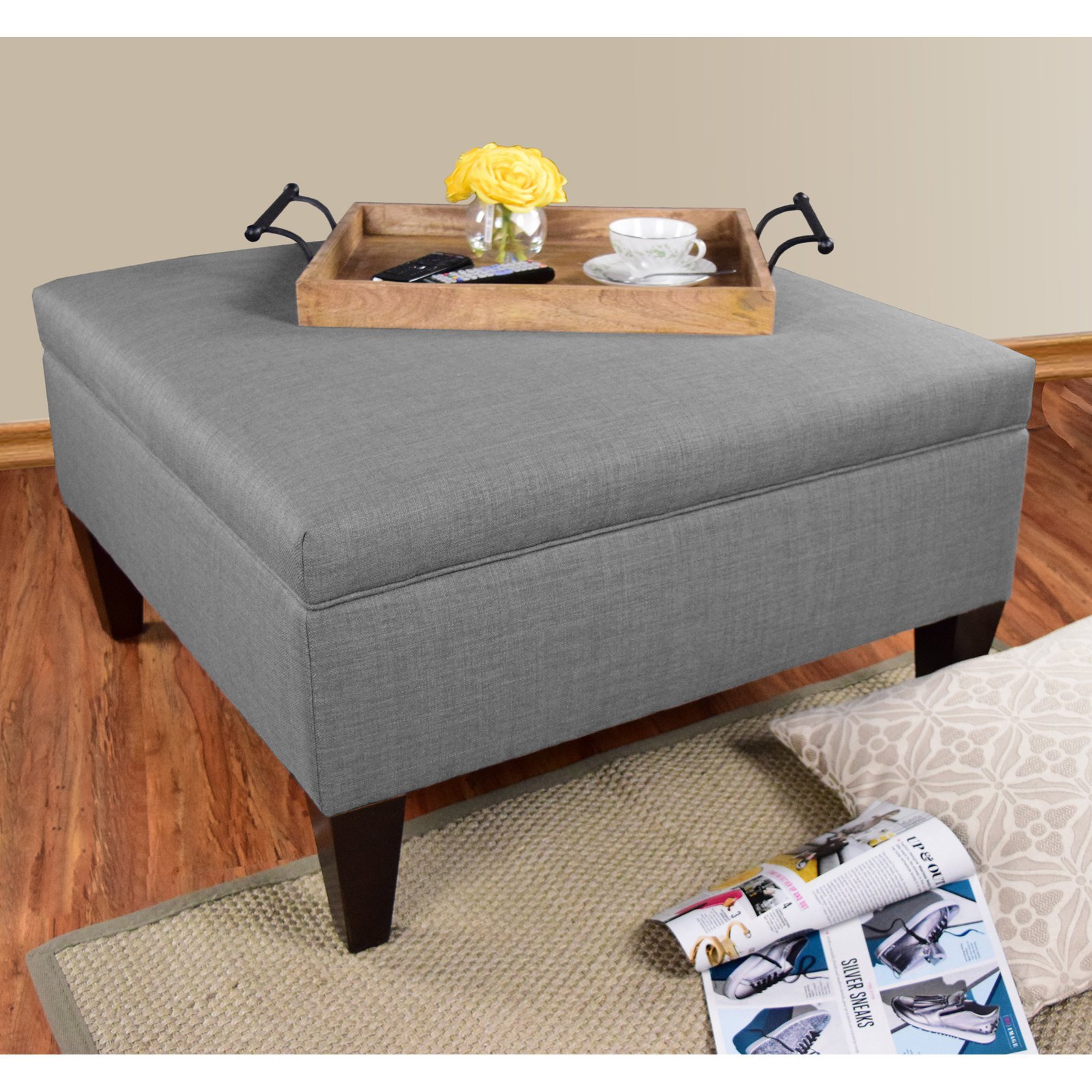 MJL Furniture Designs Manhattan Extra Large Storage Ottoman with 3 Compartments & Lift-Top - Upholstered Coffee Table Bench, Toy Box Organizer for Living Room, Bedroom, Nursery - Light Grey 34