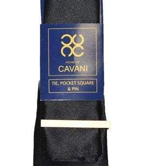 Premium Cavani Black Plain Satin Tie Set for Men - Elegant Formal Necktie for Weddings, Business Meetings & Special Occasions