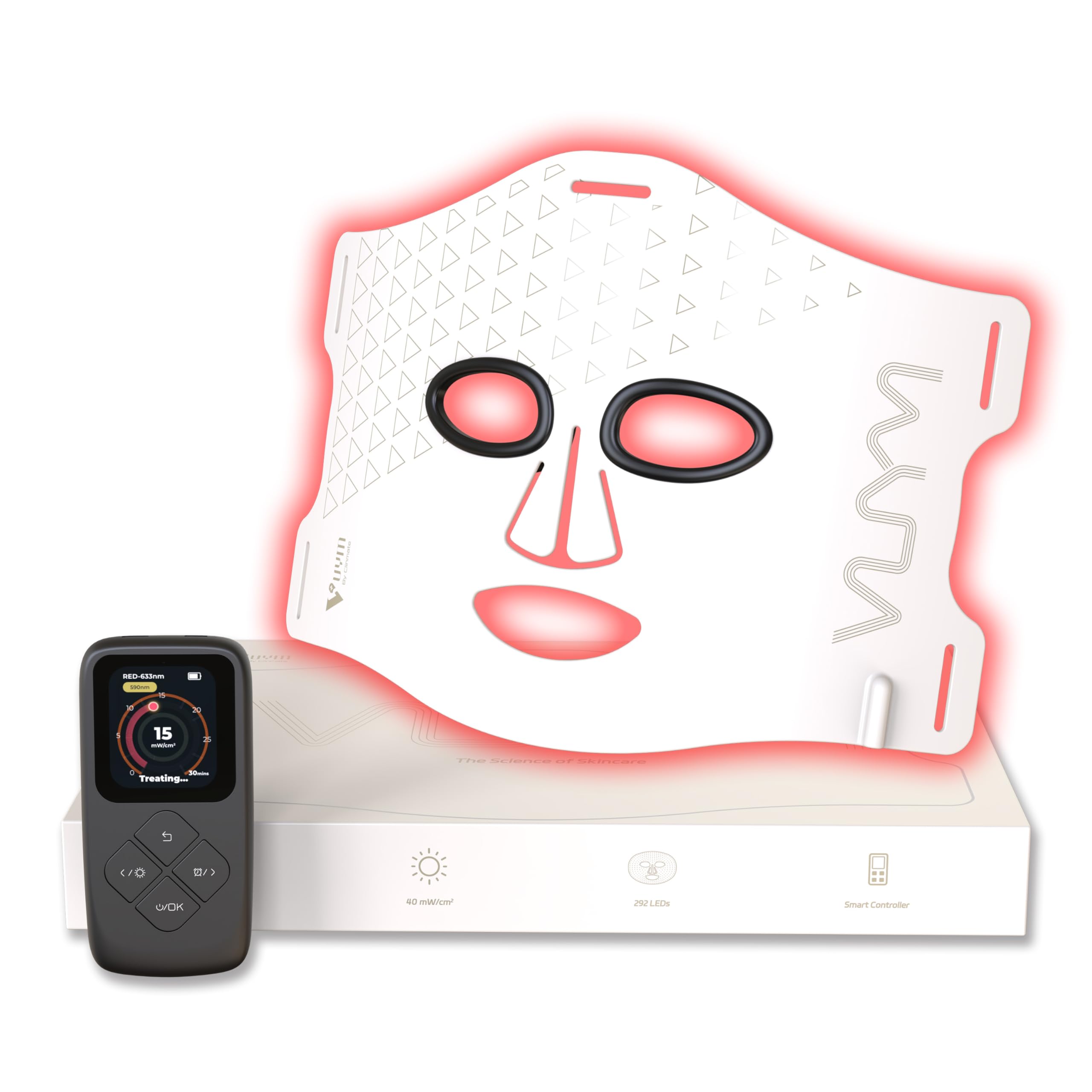 Red Light Therapy Mask for Face - 292 LEDs, 130g Lightweight & 2mm Thin, Cordless with LCD Controller | Infrared Light Therapy for Skin Care, Anti-Aging & Acne Treatment | Perfect for Home Use, Travel & Spa (White)