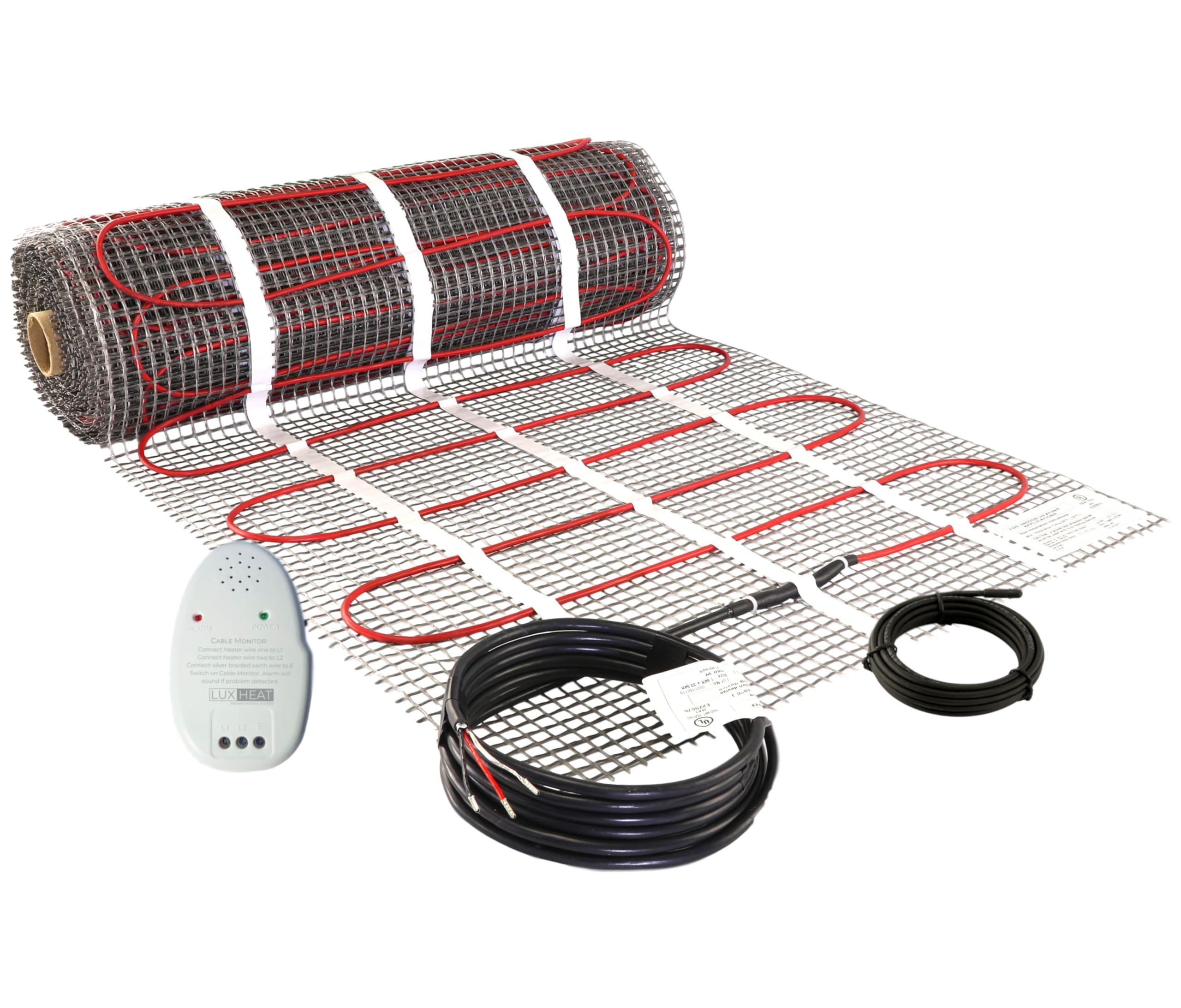 240V Electric Radiant Floor Heating Mat - 60 Sqft Self-Adhesive Heating System with Installation Monitor & Floor Sensor | Easy DIY Installation for Bathroom, Kitchen & Basement | Excludes Thermostat