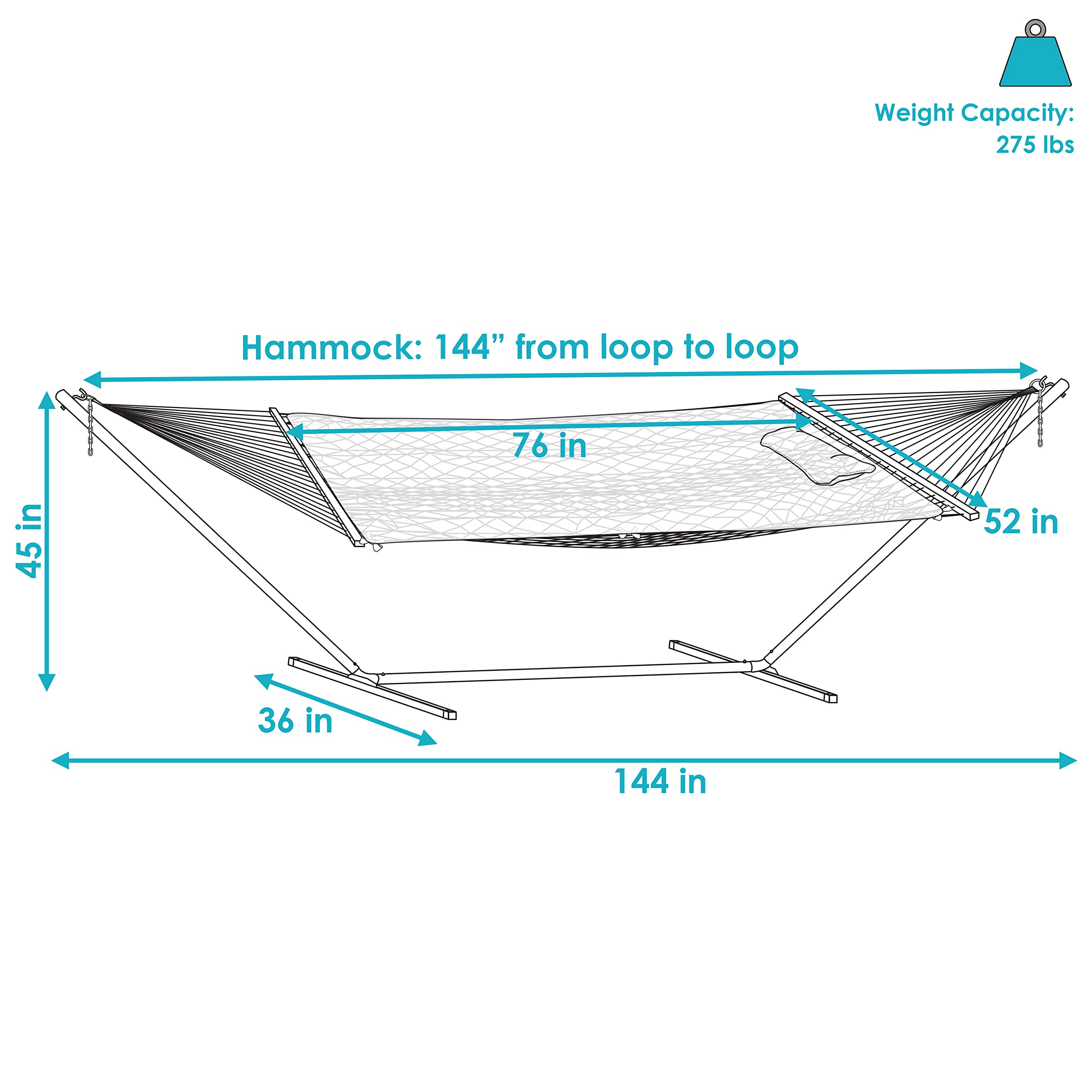 Sunnydaze 12-Foot Rope Hammock with Stand & Cushion - 275 lb Weight Capacity - Desert Stripe Design - Perfect for Backyard, Patio, Poolside & Outdoor Relaxation