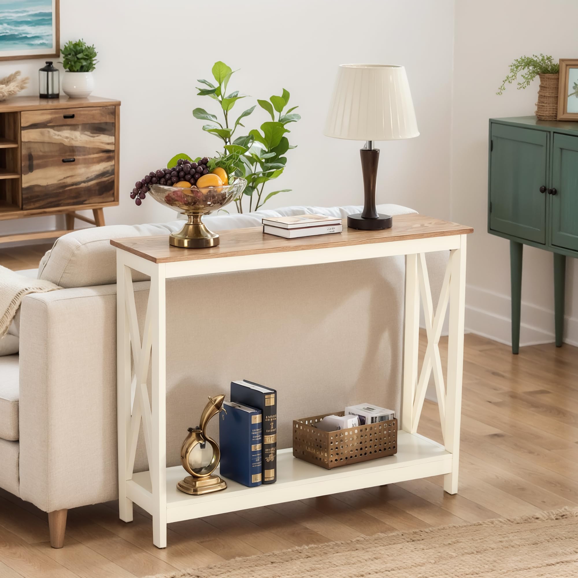 Modern Farmhouse Console Table - Narrow Entryway Sofa Table for Living Room, Ivory White | Perfect for Hallway, Foyer & Behind Couch Decor