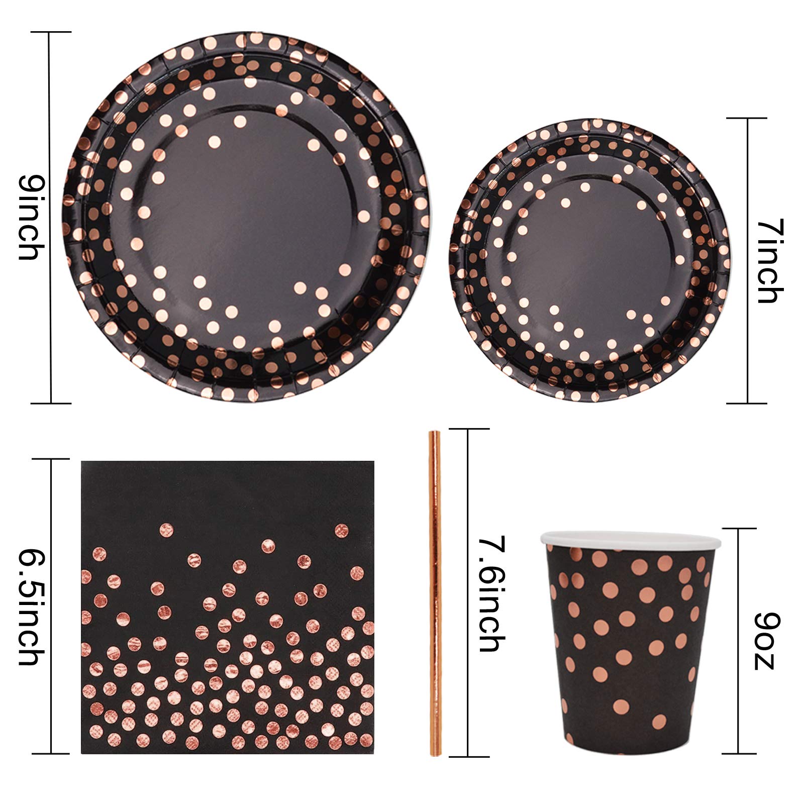 FENRUI 200-Piece Rose Gold & Black Party Dinnerware Set - Includes 25x9