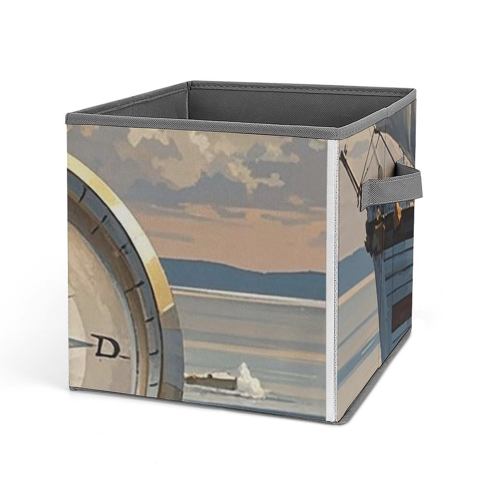 Collapsible Storage Bins with Handles - Ship & Compass Printed Organizing Baskets for Home, Office, Closet, and Pantry Organization - Space Saving Storage Containers for Toys, Clothes, and Household Items