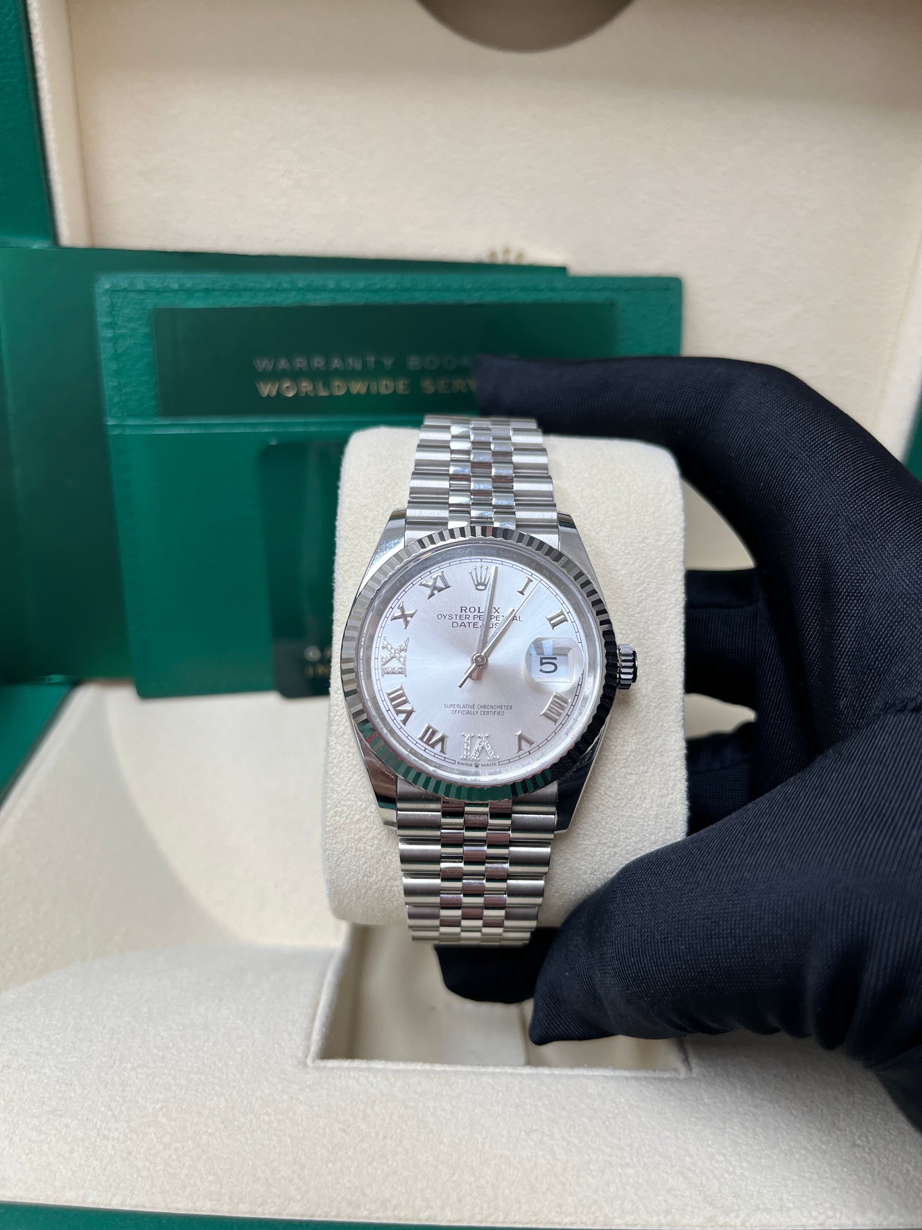 Rolex Datejust 36mm Stainless Steel Watch - Fluted Bezel, Silver Diamond Roman Numeral Dial (VI & IX), Jubilee Bracelet Ref.126234 | Luxury Dress Watch for Men, Perfect for Business, Weddings & Formal Occasions