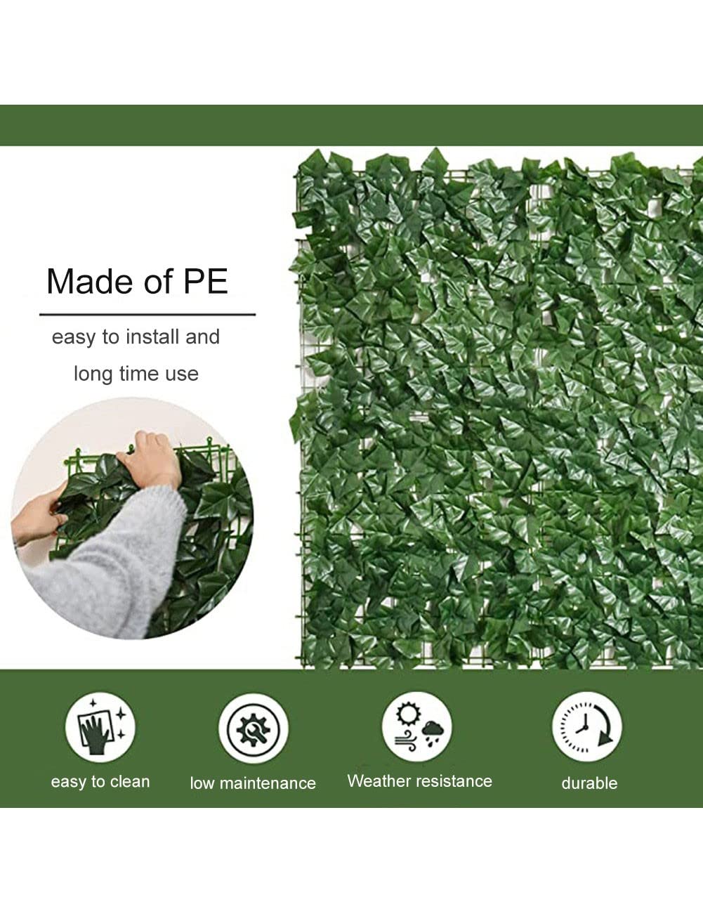Artificial Ivy Privacy Fence Screen - Realistic Fake Hedges Panels & Greenery Wall with Waterproof UV-Resistant Leaves (4.92x36.09ft) for Outdoor Garden, Balcony, and Patio Decor