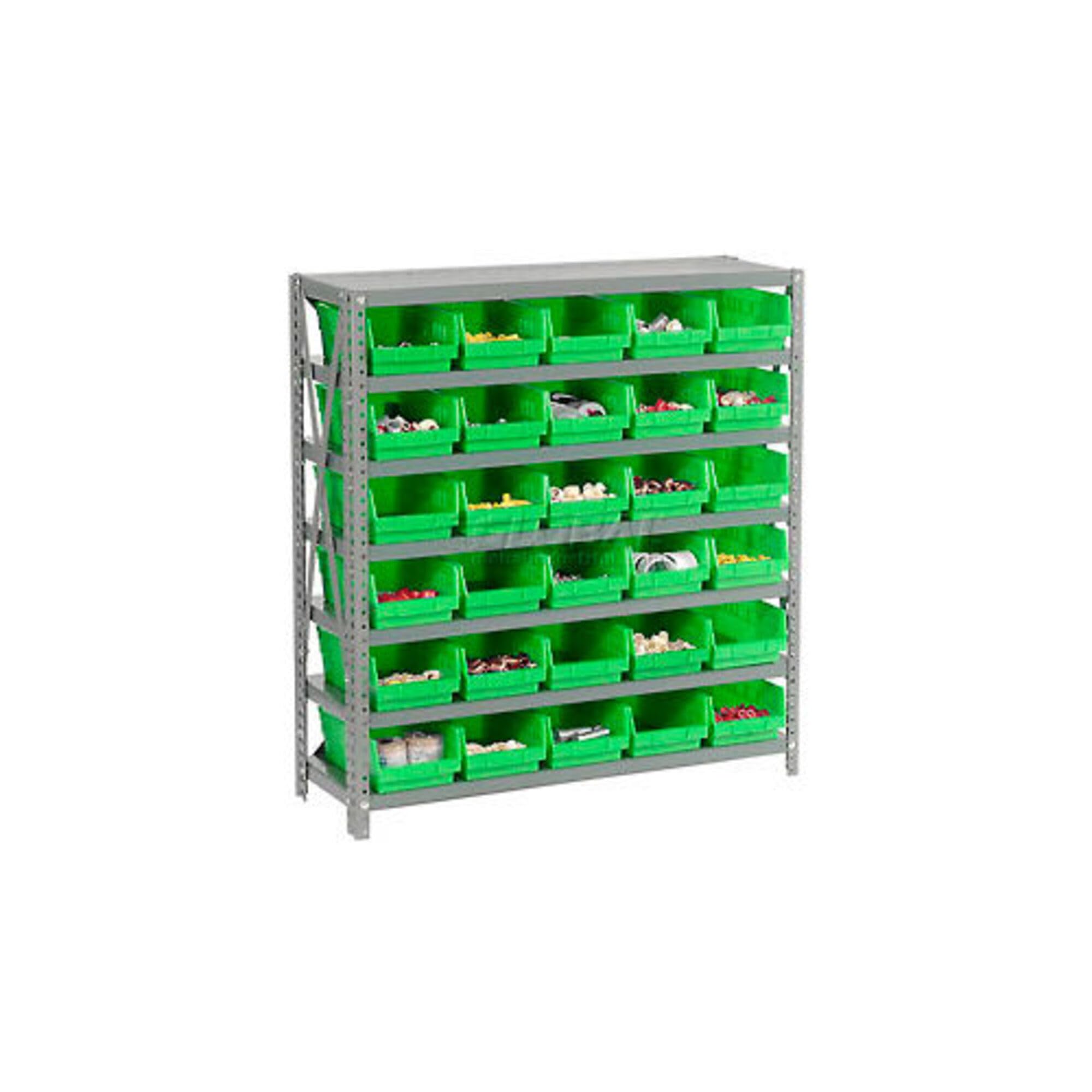 Global Industrial 7-Tier Steel Shelving Unit with 30 Plastic Bins (4