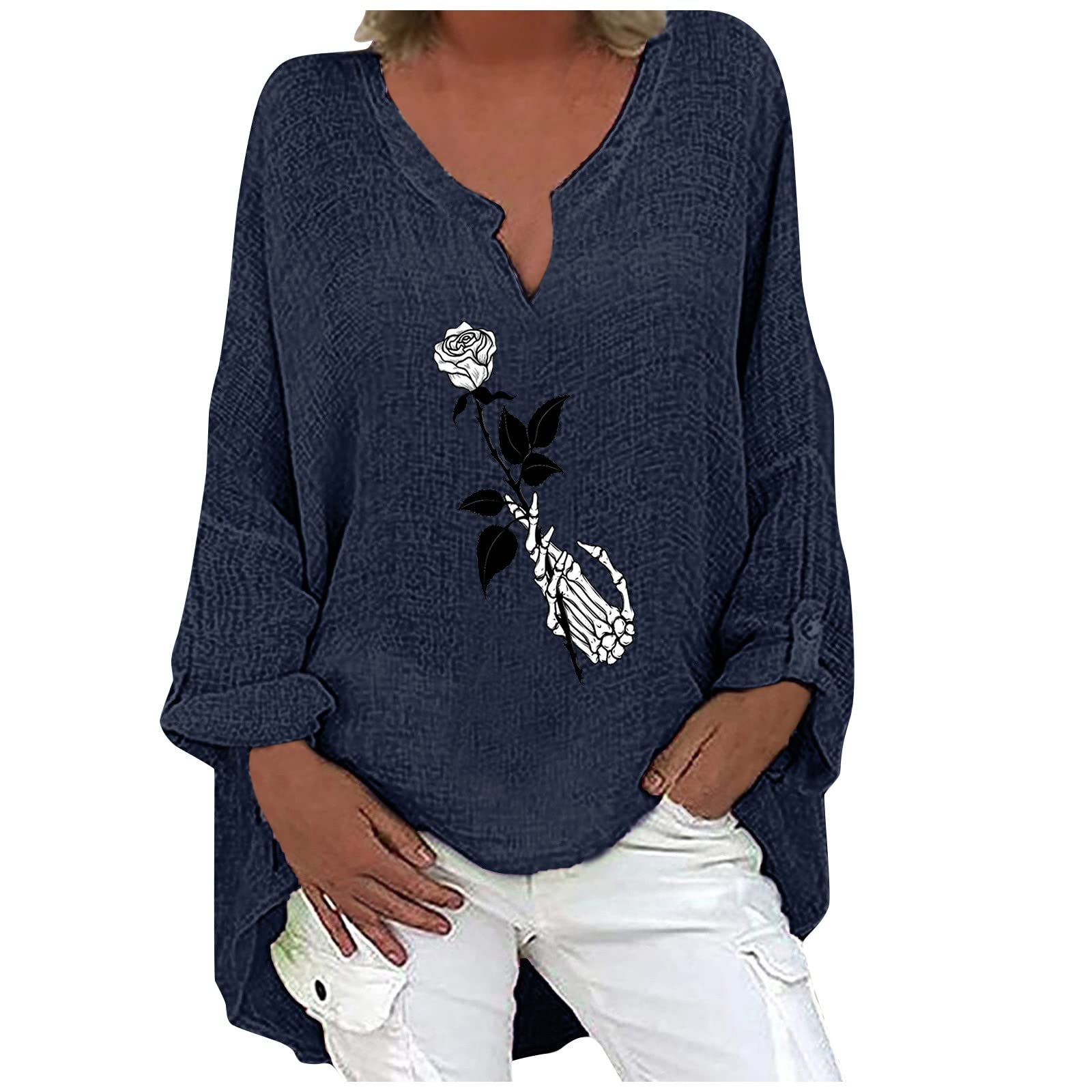 2023 Halloween Shirts for Women - Cozy Cropped Hoodie with V-Neck & Long Sleeves | Cute Casual Pullover Tops for Halloween Parties & Fall Outfits