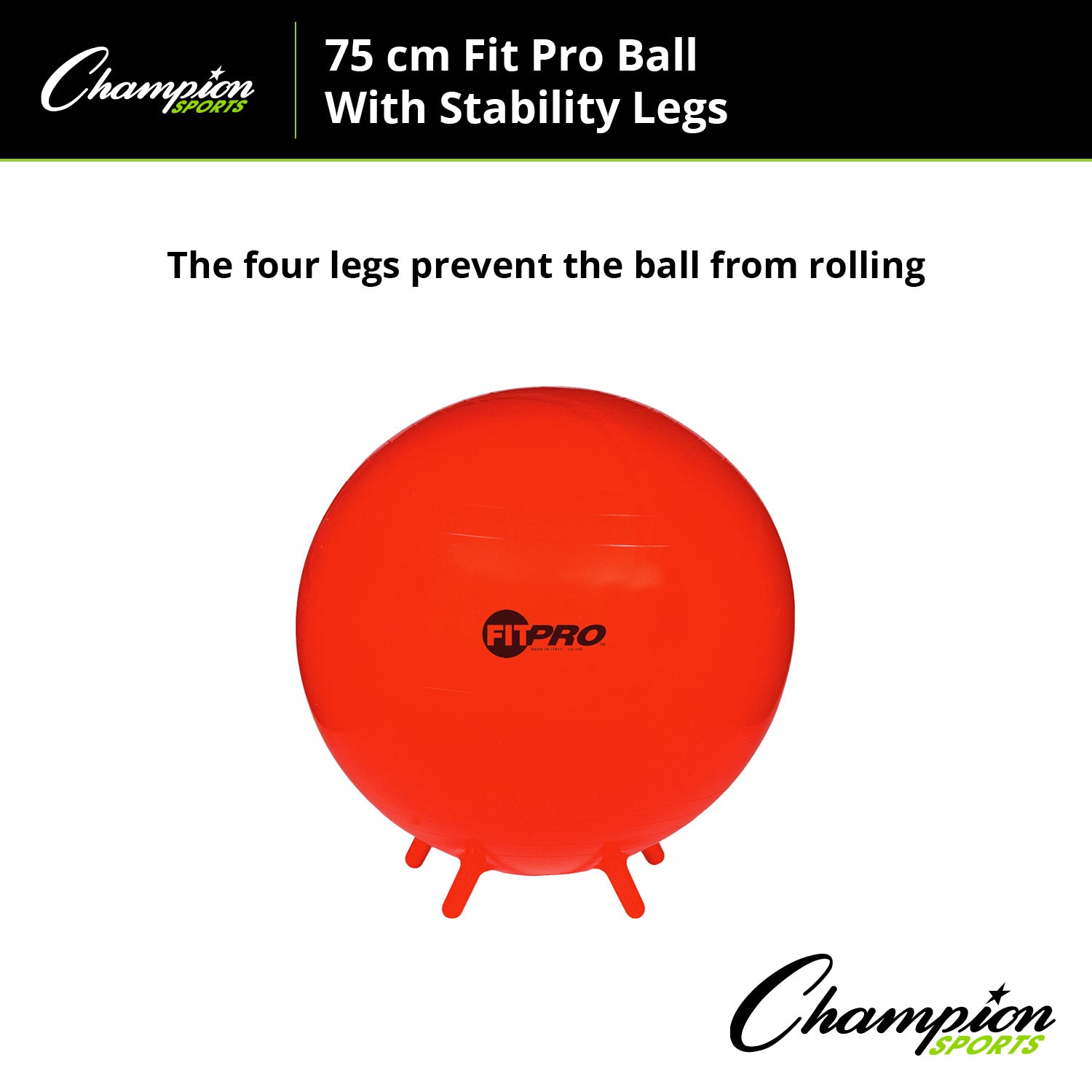 Champion Sports 75cm FitPro Exercise Stability Ball with Legs for Home Gym, Yoga, Pilates & Core Workouts - Power Red