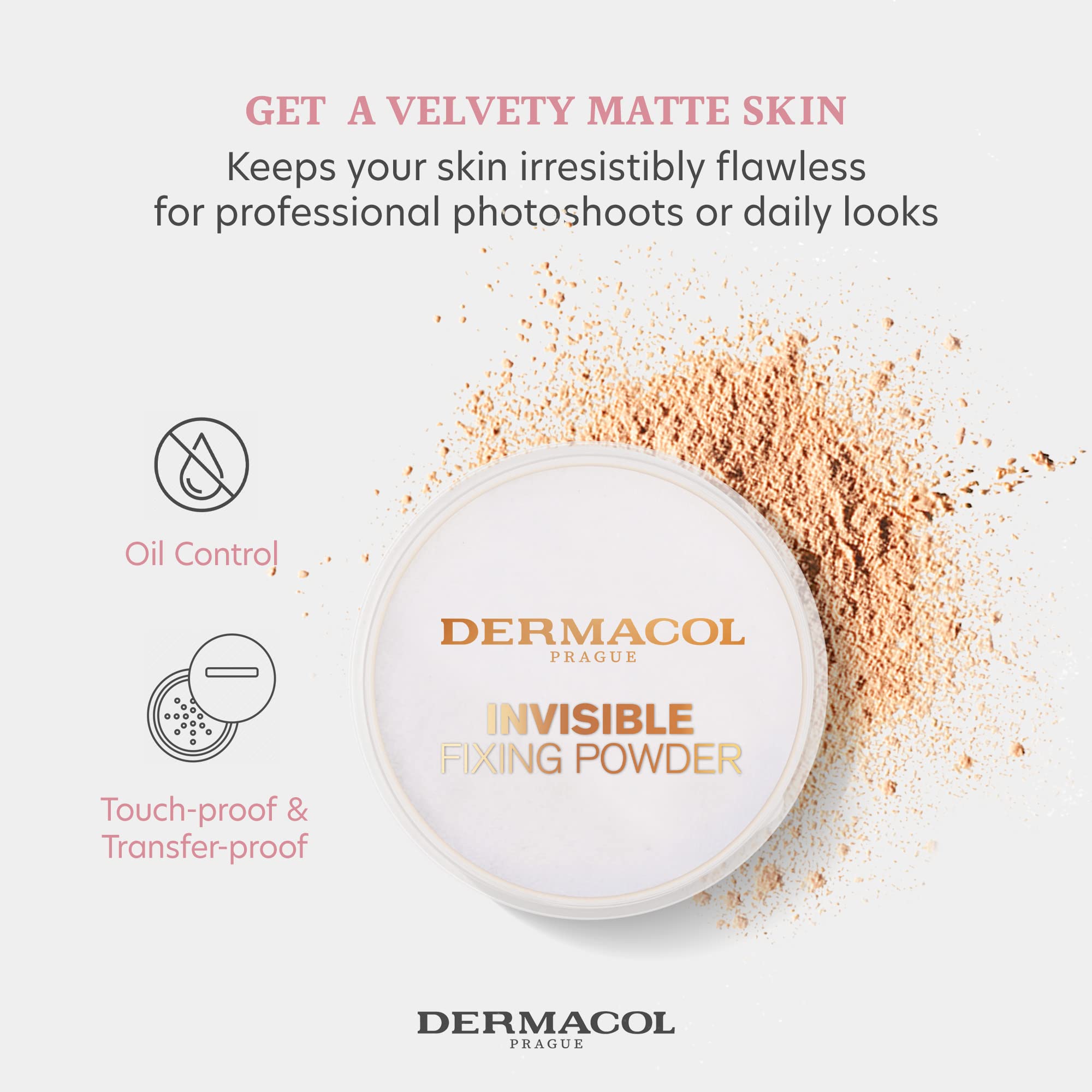 Dermacol Invisible Fixing Face Powder - Translucent Setting Powder for Oily & All Skin Types | Matte Loose Makeup Powder with Puff, Fragrance-Free, Natural Finish, 13.5g | Perfect for Long-Lasting Makeup, Oil Control & Daily Wear