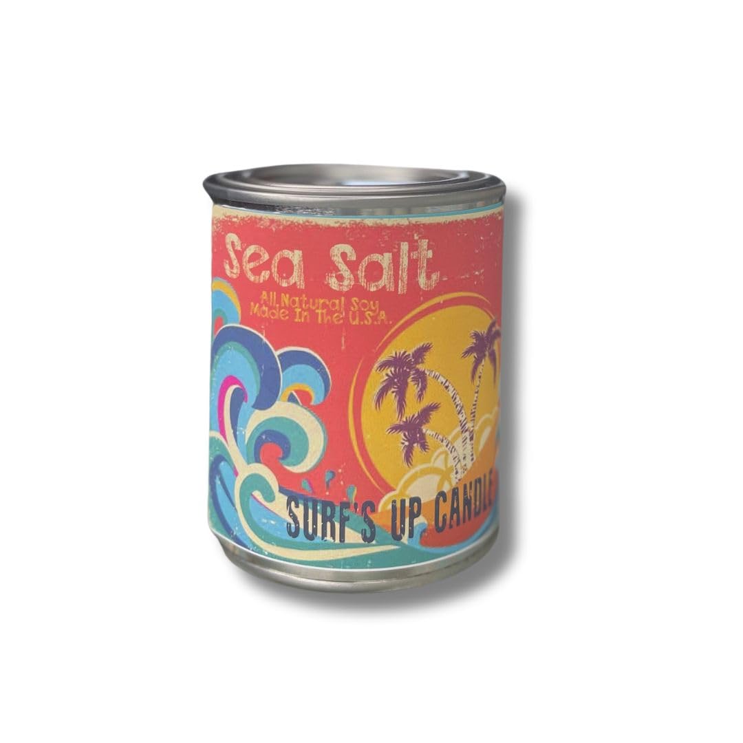 Surf's Up Vintage 16oz Sea Salt Scented Soy Wax Candle - Long Lasting 80-100 Hour Burn Time, Non-Toxic Pint-Sized Candle for Home Decor | Perfect for Beach House, Bathroom Relaxation & Coastal-Themed Gifts