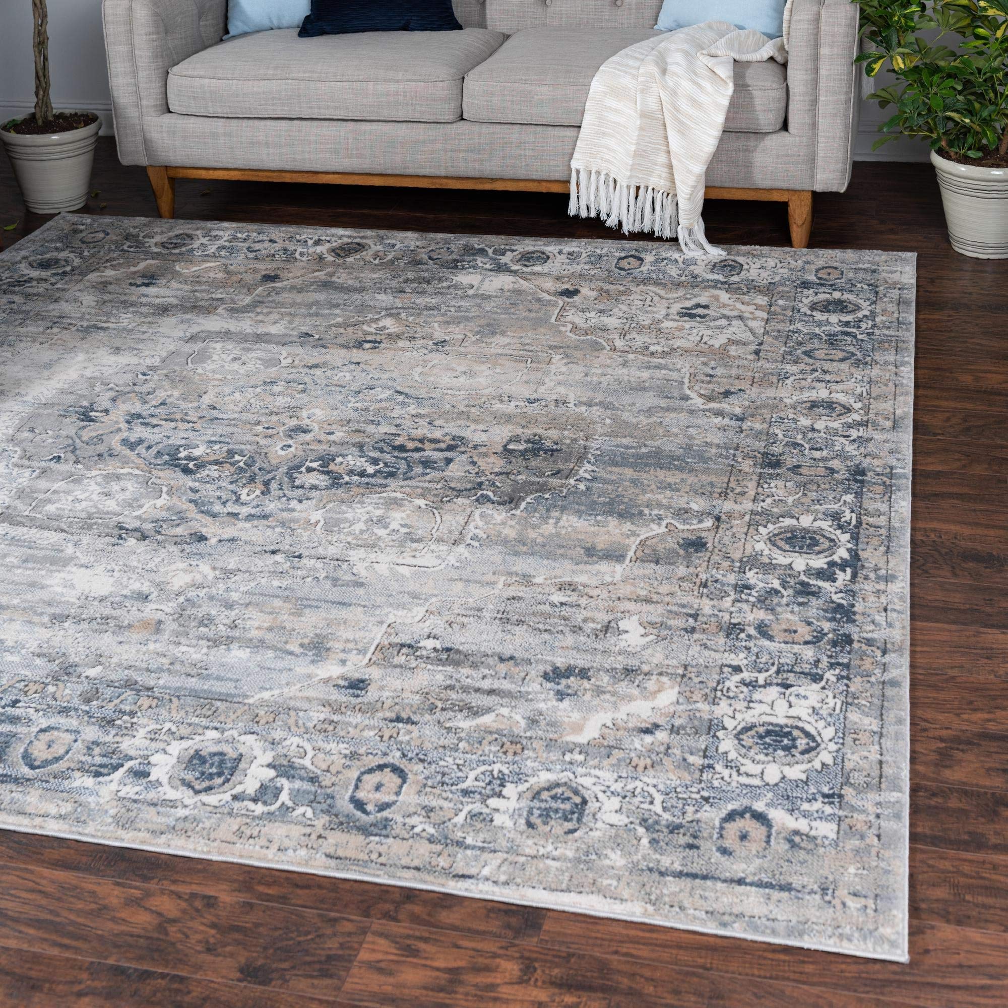 Oregon Collection 8x8 Ft Square Gray Low-Pile Area Rug - Soft Modern Living Room Carpet for Bedroom, Kitchen & Entryway - Durable Easy Clean Home Decor