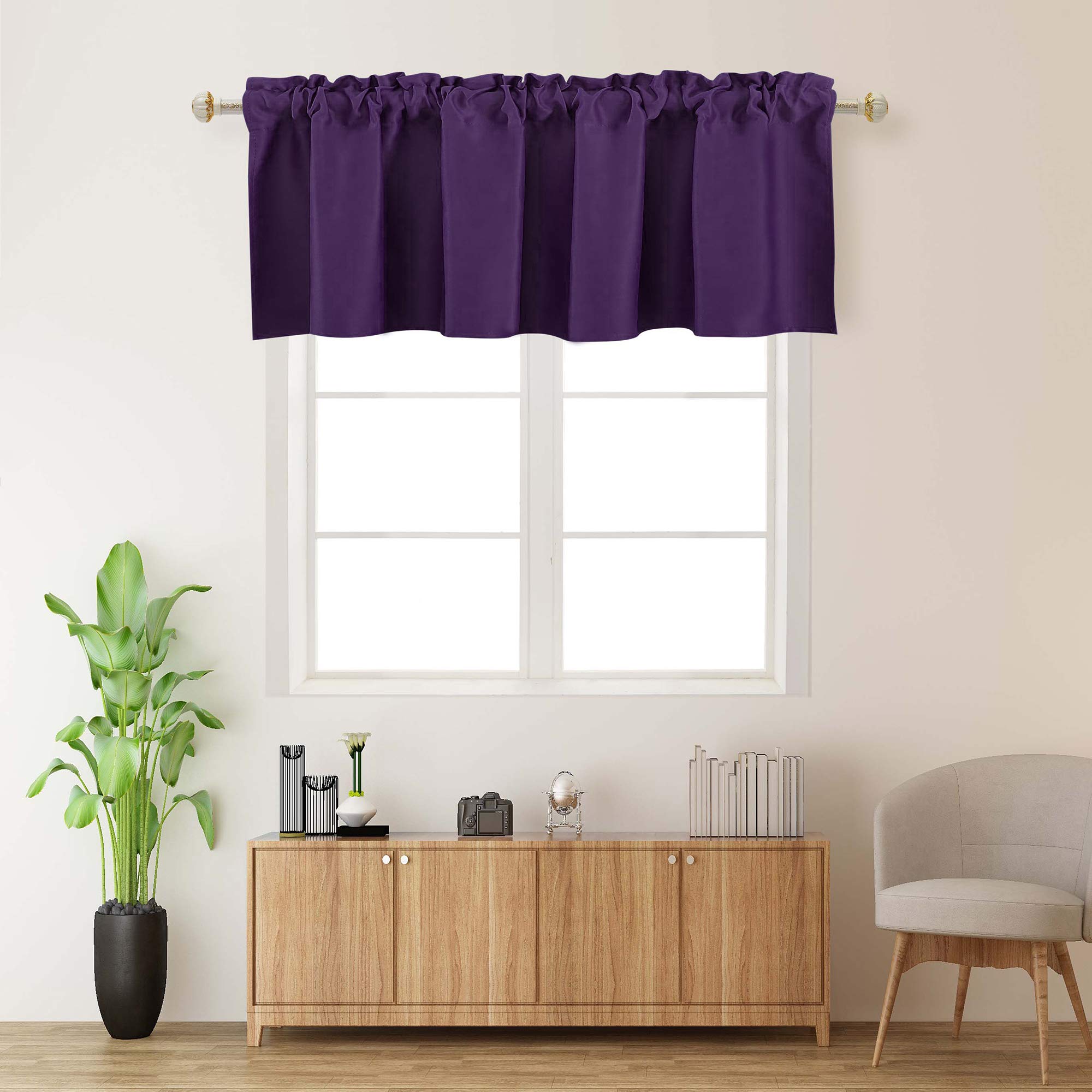 RAIN CITY Purple Blackout Valance Curtain - 1 Panel Darkening Window Treatment for Kitchen, Loft, Nursery & Kids Bedroom - 42 x 18 Inches with Rod Pocket - Perfect for Small Windows, Light Control & Room Decor