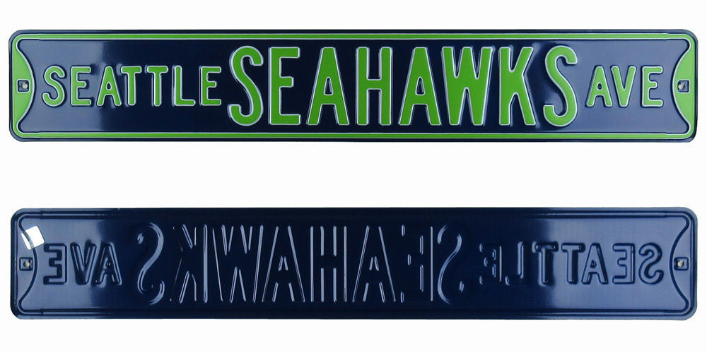 Authentic Seattle Seahawks NFL Street Sign - 36x6 Inches, Licensed Steel, Navy & Green - Perfect for Game Room, Man Cave, and Sports Fan Gifts