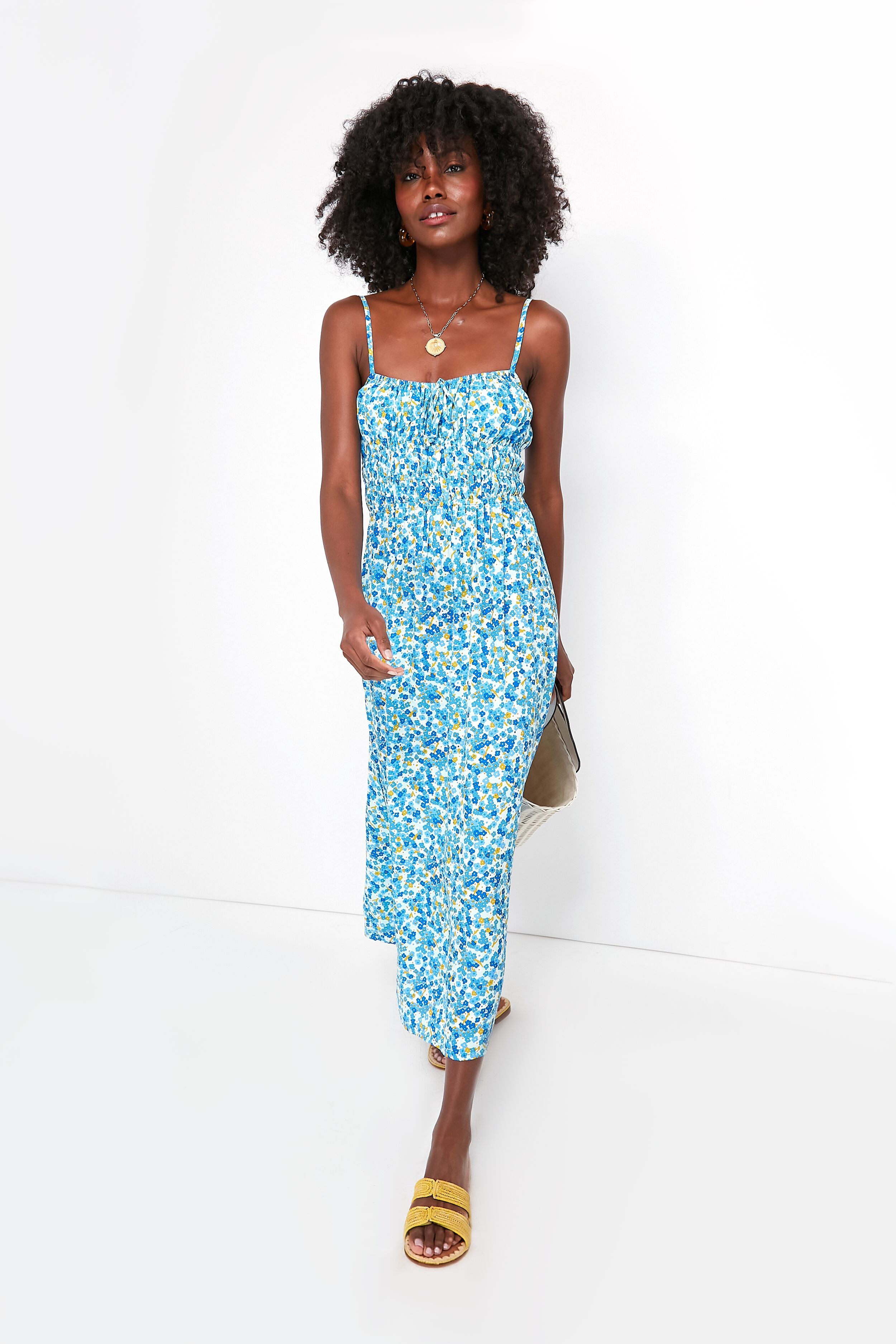 Blue Lou Floral Print Caprera Midi Dress - Elegant Floral Summer Dress for Women, Perfect for Beach Vacations, Garden Parties & Date Nights