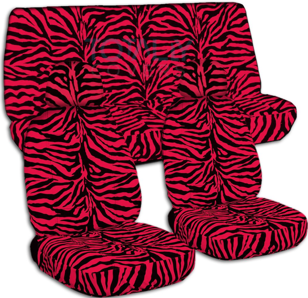 Red Zebra Print Universal Car Seat Covers Full Set with 2 Headrest Covers - Fits Bucket Seats & Rear Bench - Airbag/Seat Belt/Armrest Compatible - Perfect for SUVs, Trucks & Family Vehicles