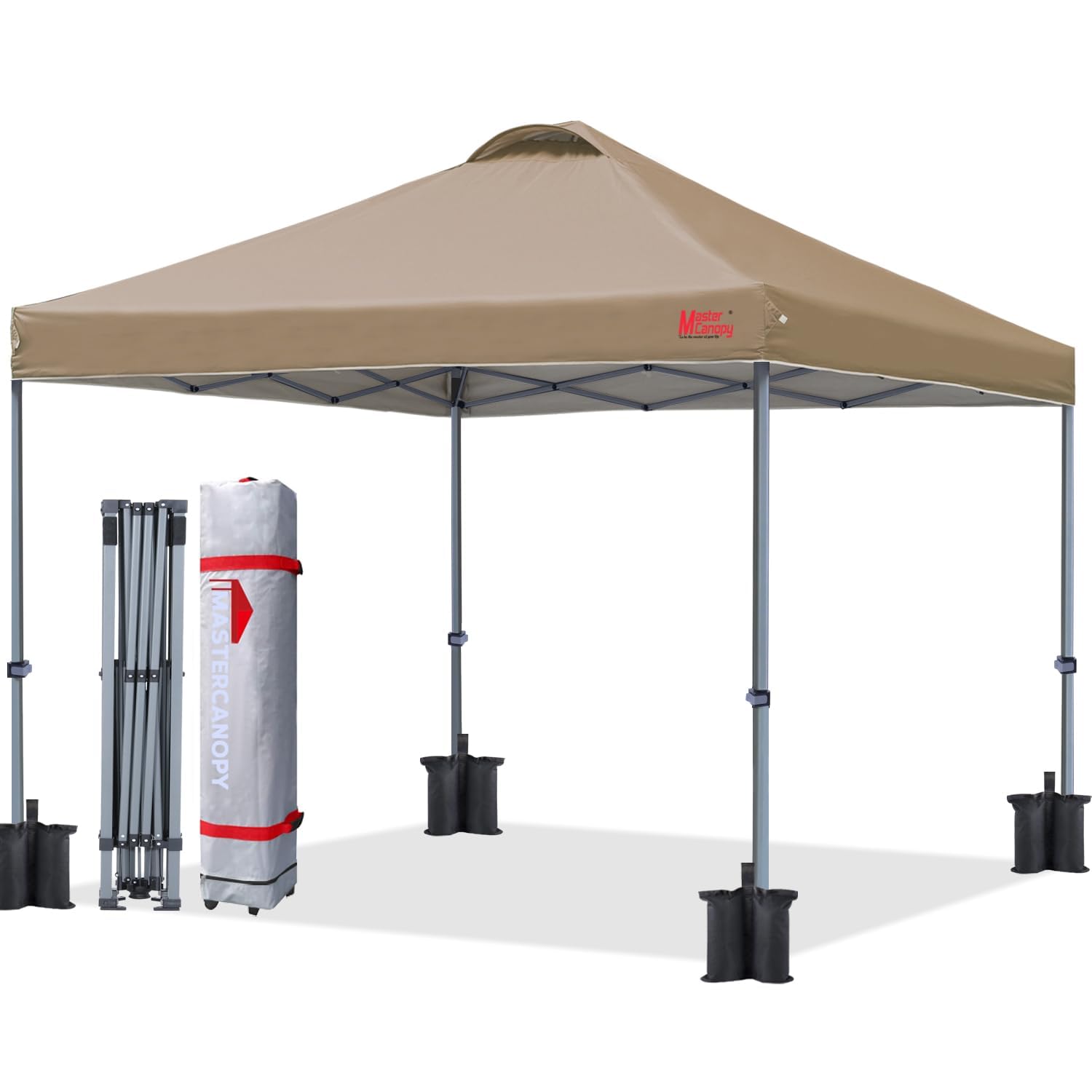 MASTERCANOPY 12x12 Durable Pop-up Canopy Tent with Roller Bag - Khaki Color, Instant Shelter for Outdoor Events, Camping, Picnics & Beach Parties