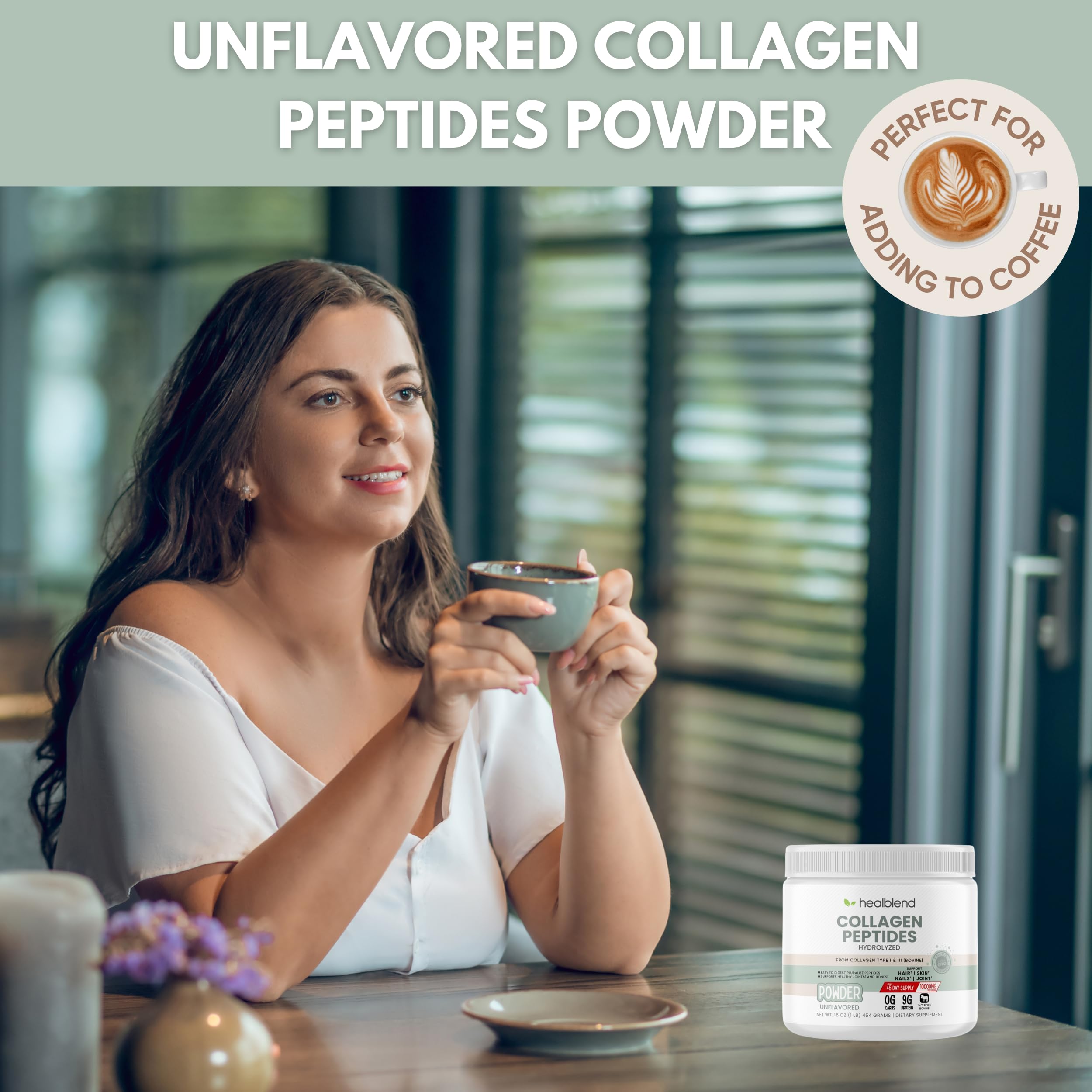 Healblend Hydrolyzed Bovine Collagen Powder - Multi Collagen Peptides Protein Supplement for Hair, Skin & Nail Health - 45 Servings (Perfect for Coffee, Smoothies & Daily Wellness Routine)