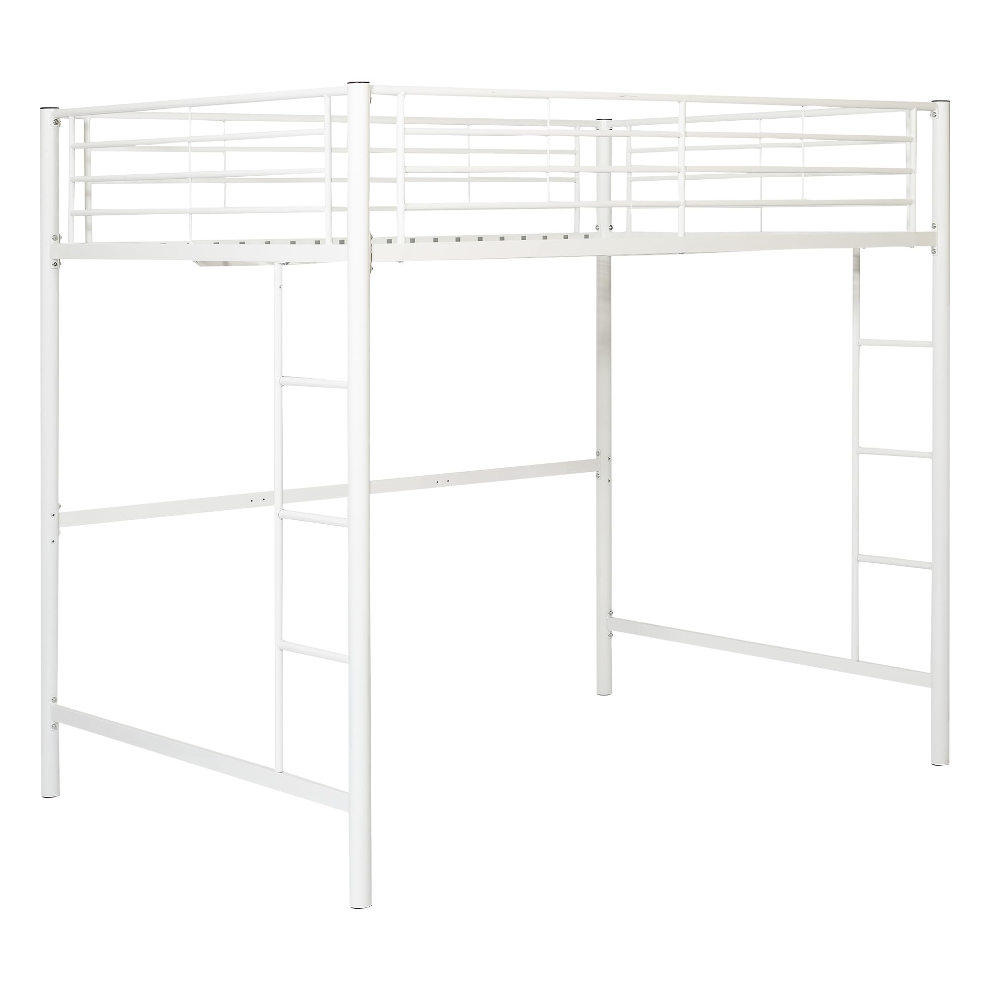 Walker Edison Timothee Urban Industrial Metal Full Double Loft Bunk Bed - White | Space-Saving Kids & Teen Bedroom Furniture for Small Rooms & Dorm Living