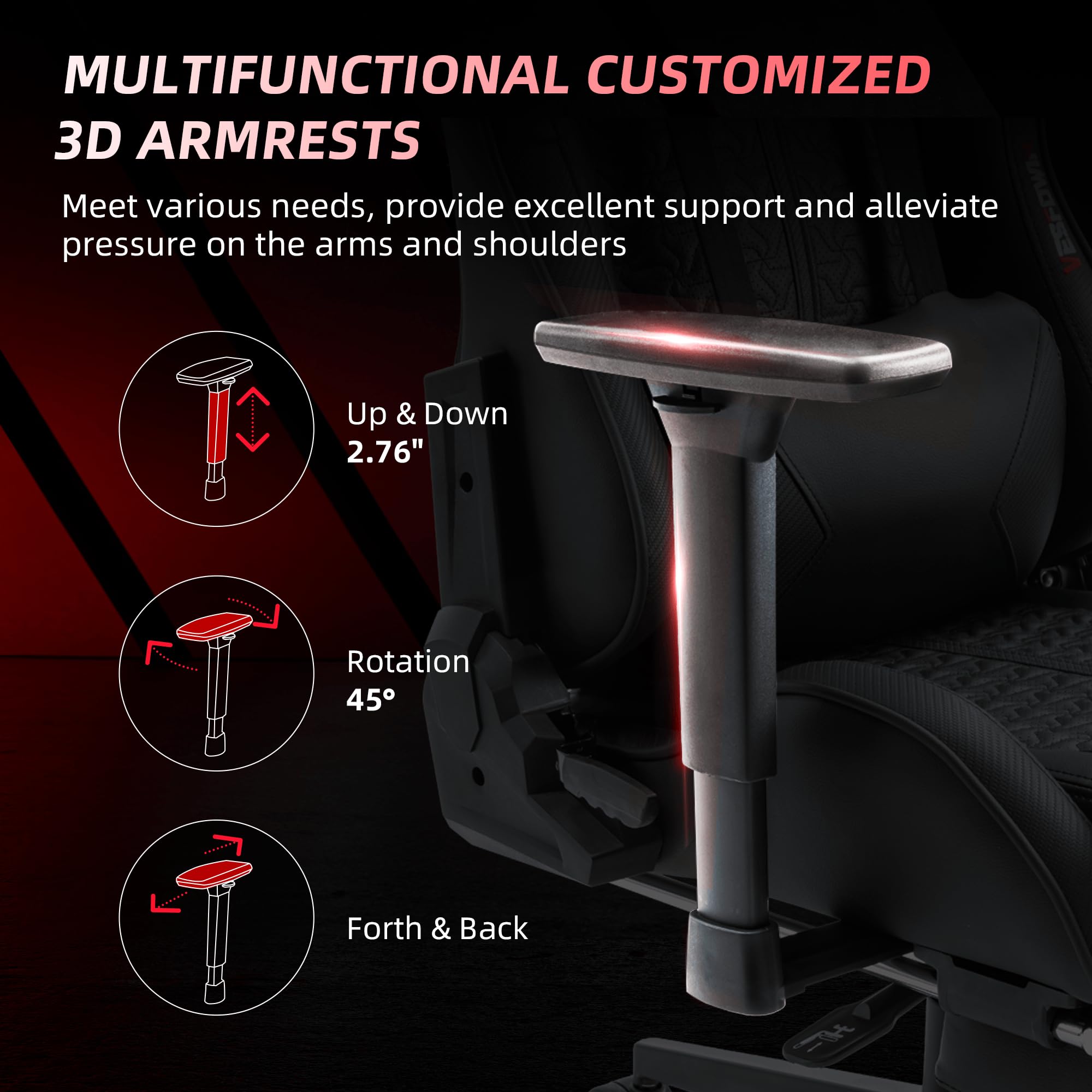 Premium Gaming Chair for Adults - 350LBS Weight Capacity, Ergonomic Computer Chair with Adjustable Footrest & Lumbar Massage Support, Reclining Heavy Duty Video Game Chair with Smooth Rolling Casters (Black) - Perfect for Esports, Streaming, and Long Gaming Sessions