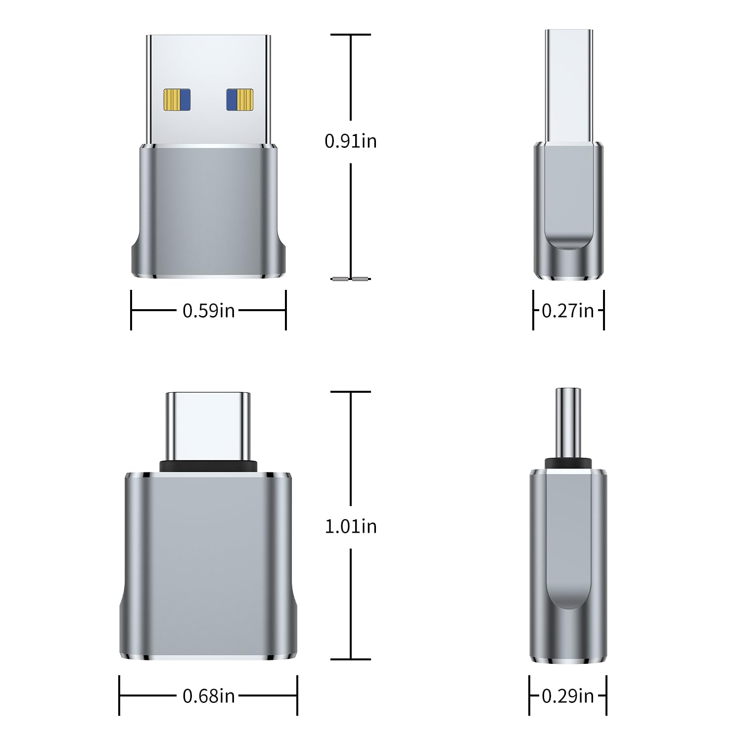 6-Pack USB A to USB C Adapter & USB C to USB Adapter - Fast Charging OTG Cable for MacBook Pro 2023, iPad Pro, iMac, iPad Mini 6, Laptops & Type-C Devices - Perfect for Home, Office & Travel (Grey)