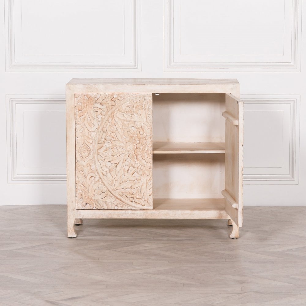 Handmade Floral Carved Wood Cabinet - Exquisite Handcrafted Cabinetry Furniture for Living Room, Bedroom & Home Decor