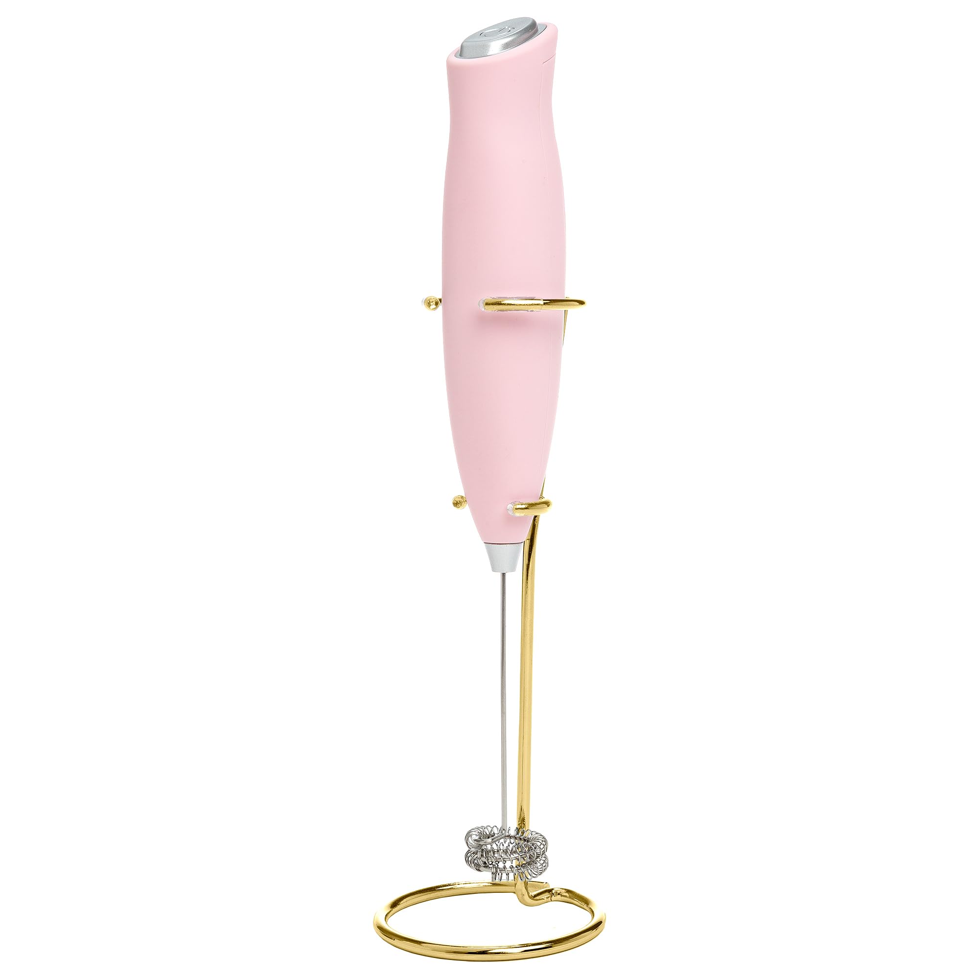Paris Hilton Electric Handheld Milk Frother - Double Coil Whisk & Gold Stand - Battery Powered (2 AA Required) - Pink Sparkle Finish - Perfect for Coffee, Hot Chocolate & Matcha Lattes at Home or Office