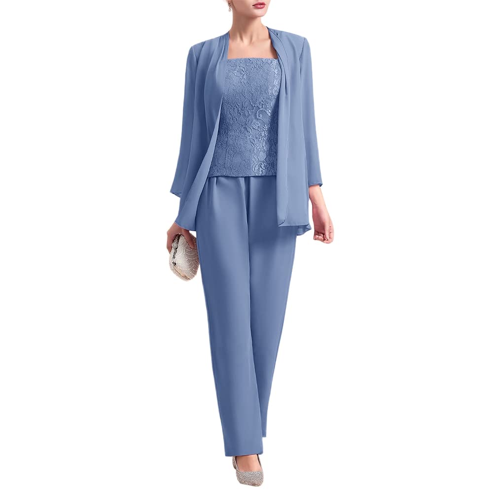 Zongqiven Women's 3-Piece Chiffon Pantsuit Set with Lace Detailing - Elegant Mother of the Bride Outfit, Wedding Guest Dress & Formal Evening Wear for Special Occasions
