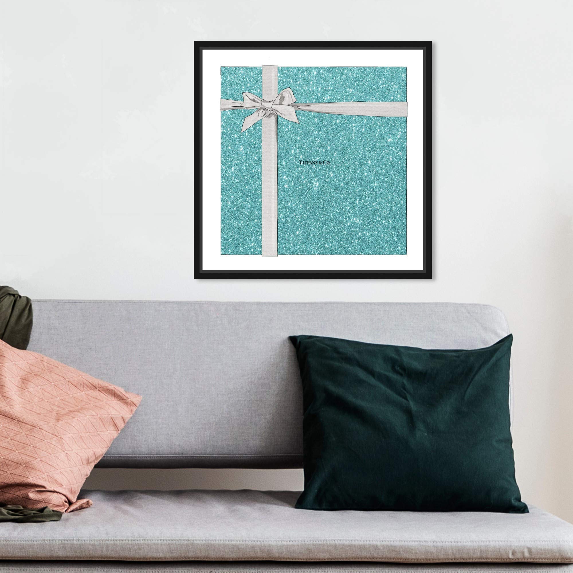 Oliver Gal 'Jewelry Gift Box Glitter' Fashion Wall Art - 12x12 Inch Framed Canvas Print in Blue & Gray | Perfect for Bedroom, Living Room & Office Decor
