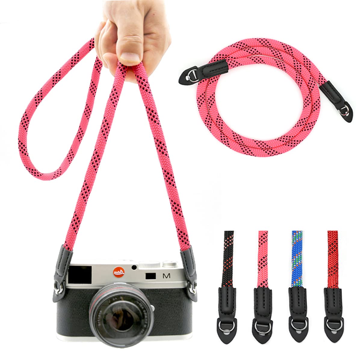 Vintage Nylon Climbing Rope Camera Strap - 100cm Adjustable Neck & Shoulder Strap for DSLR & Mirrorless Cameras (Pink) - Perfect for Travel, Hiking & Outdoor Photography