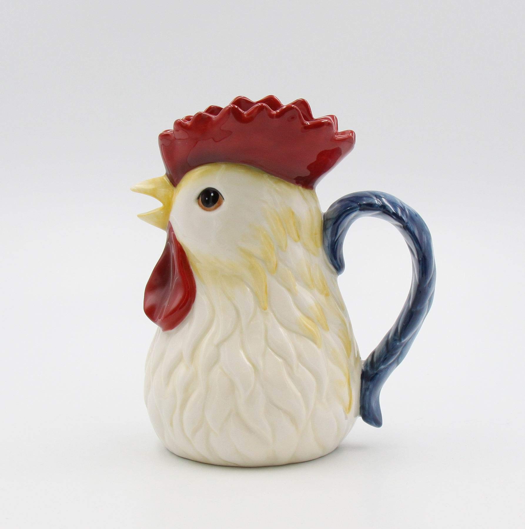Premium Ceramic Rooster Pitcher - 7.75 Inch Tall Handcrafted Farmhouse Decor - Perfect for Milk, Juice & Iced Tea Serving - Rustic Kitchen & Dining Table Centerpiece
