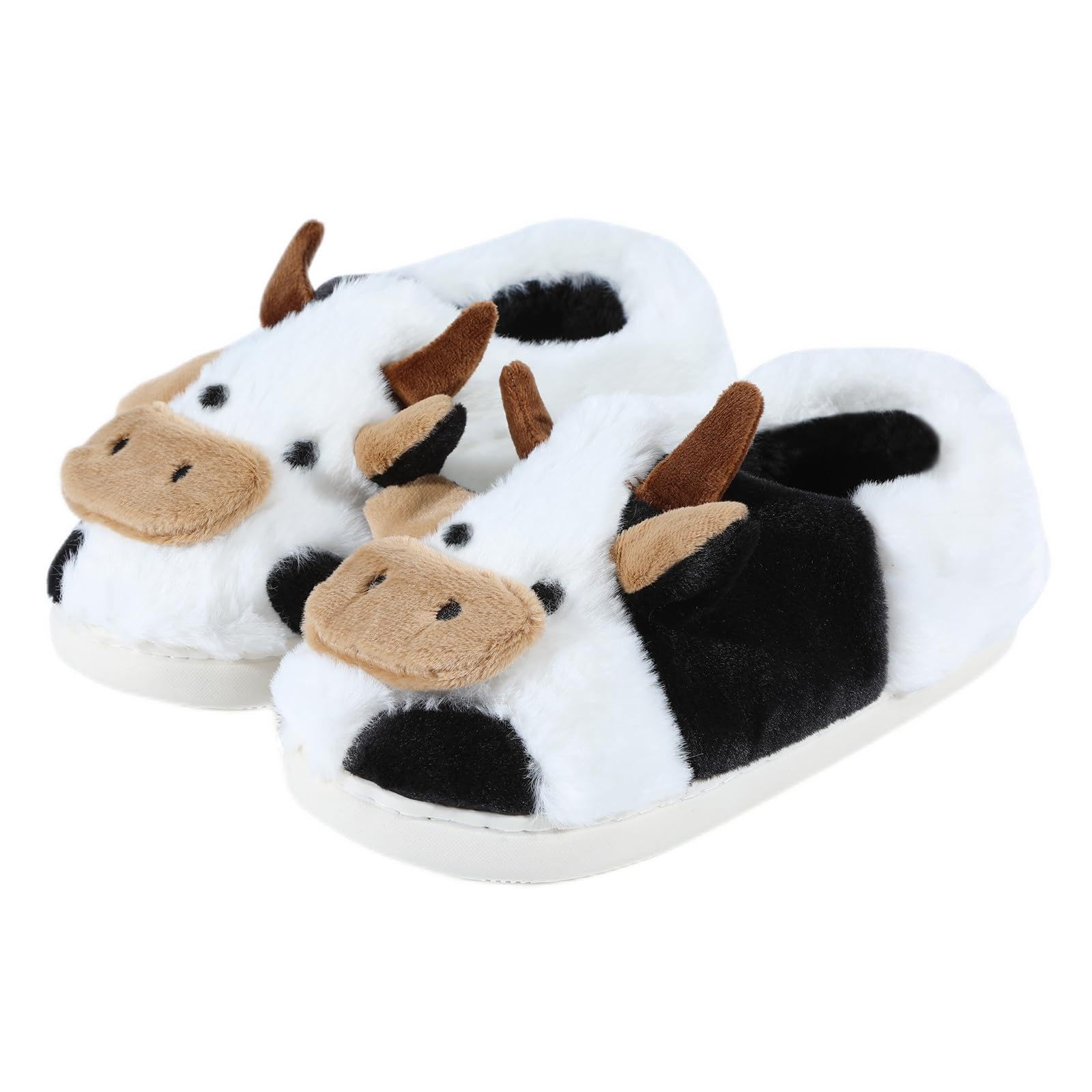 Koazilki Fuzzy Cow Slippers for Women & Men - Warm Cozy Animal House Shoes with Cute Cartoon Design - Soft Fluffy Indoor/Outdoor Slides for Winter Comfort, Lounge Wear & Gift Giving