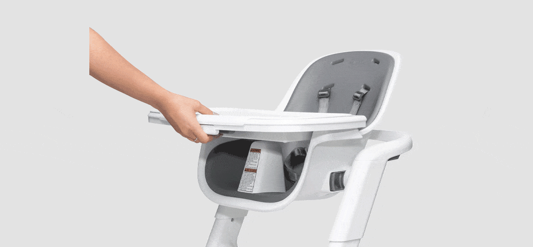 4moms Connect High Chair - Adjustable Baby Highchair with Easy Clean Tray, White & Grey | Perfect for Dining, Feeding, and Family Mealtime