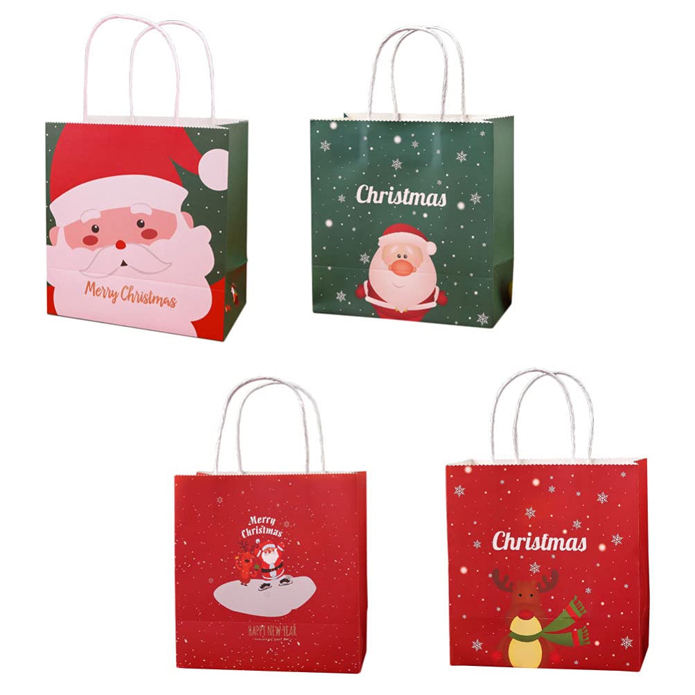 Cabilock 4-Piece Christmas Kraft Paper Gift Bags - Assorted Colors for Holiday Party Favors, Classroom Treats & Xmas Gift Wrapping | Perfect for Christmas Parties, School Events & Festive Gift Giving