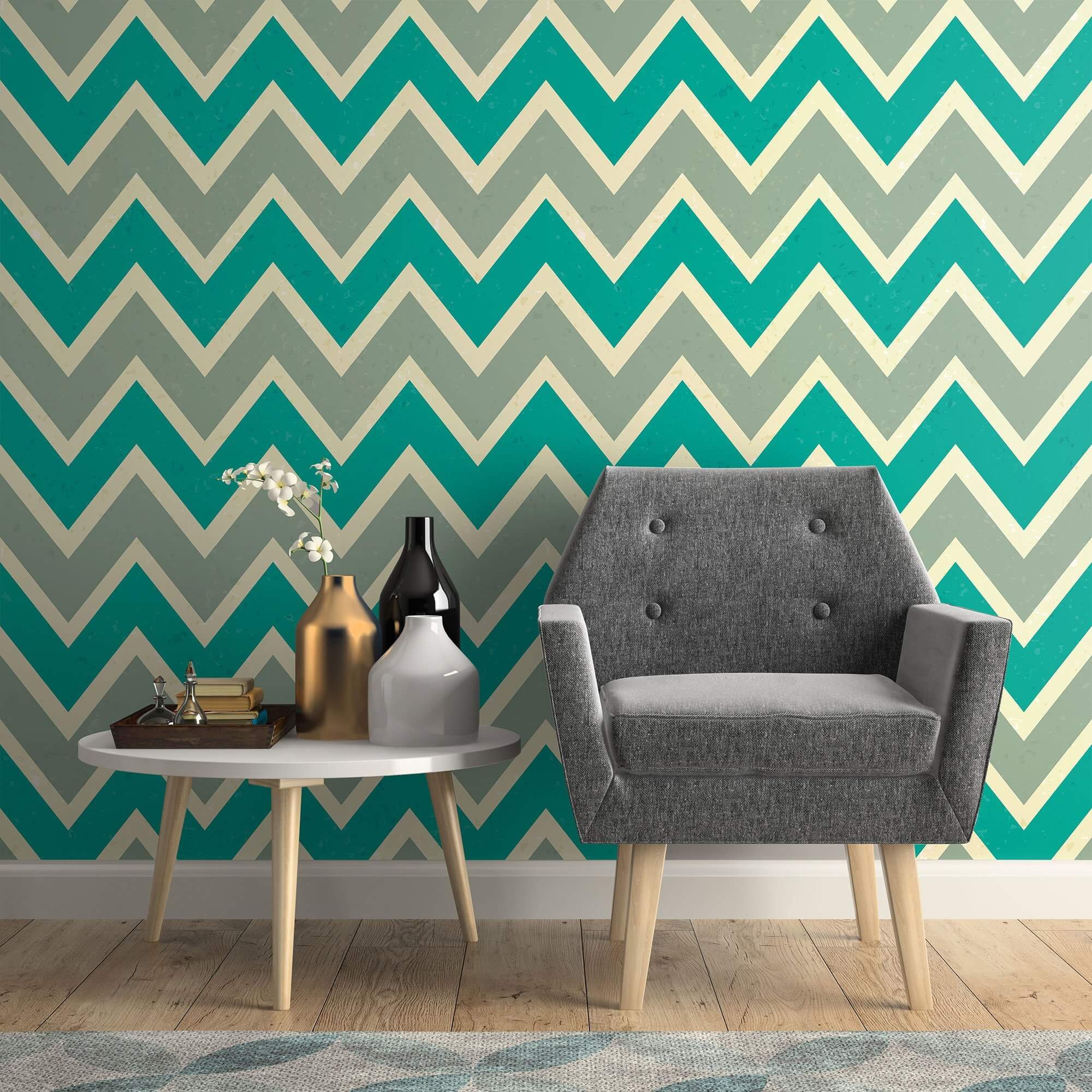 Blue Chevron Peel and Stick Removable Wallpaper - Self-Adhesive Decorative Wall Covering for Bedroom, Living Room & Office - Easy to Apply & Remove - Pattern 0869