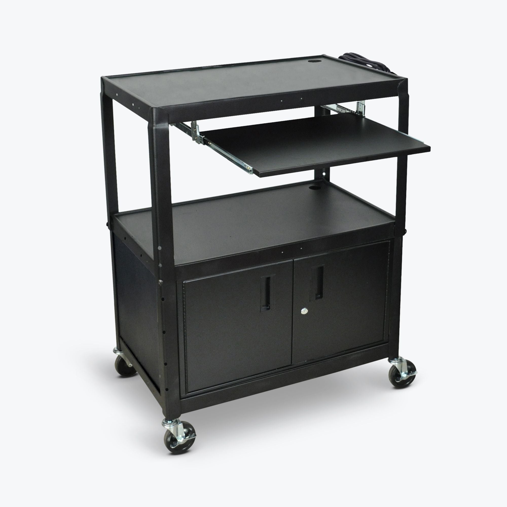 Extra Large Adjustable Height Steel Utility Cart with Pullout Keyboard Tray - Mobile Storage Cabinet for Office, Kitchen, or Workshop Organization