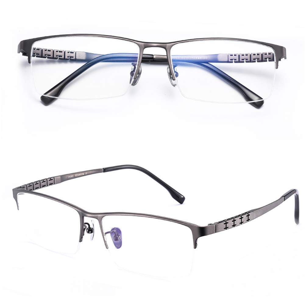 KAZHBI Titanium Half Frame Progressive Reading Glasses - Anti-Blue Light Computer Glasses for Men & Women (+2.0, Grey) | Reduce Eye Strain for Work, Reading & Screen Time