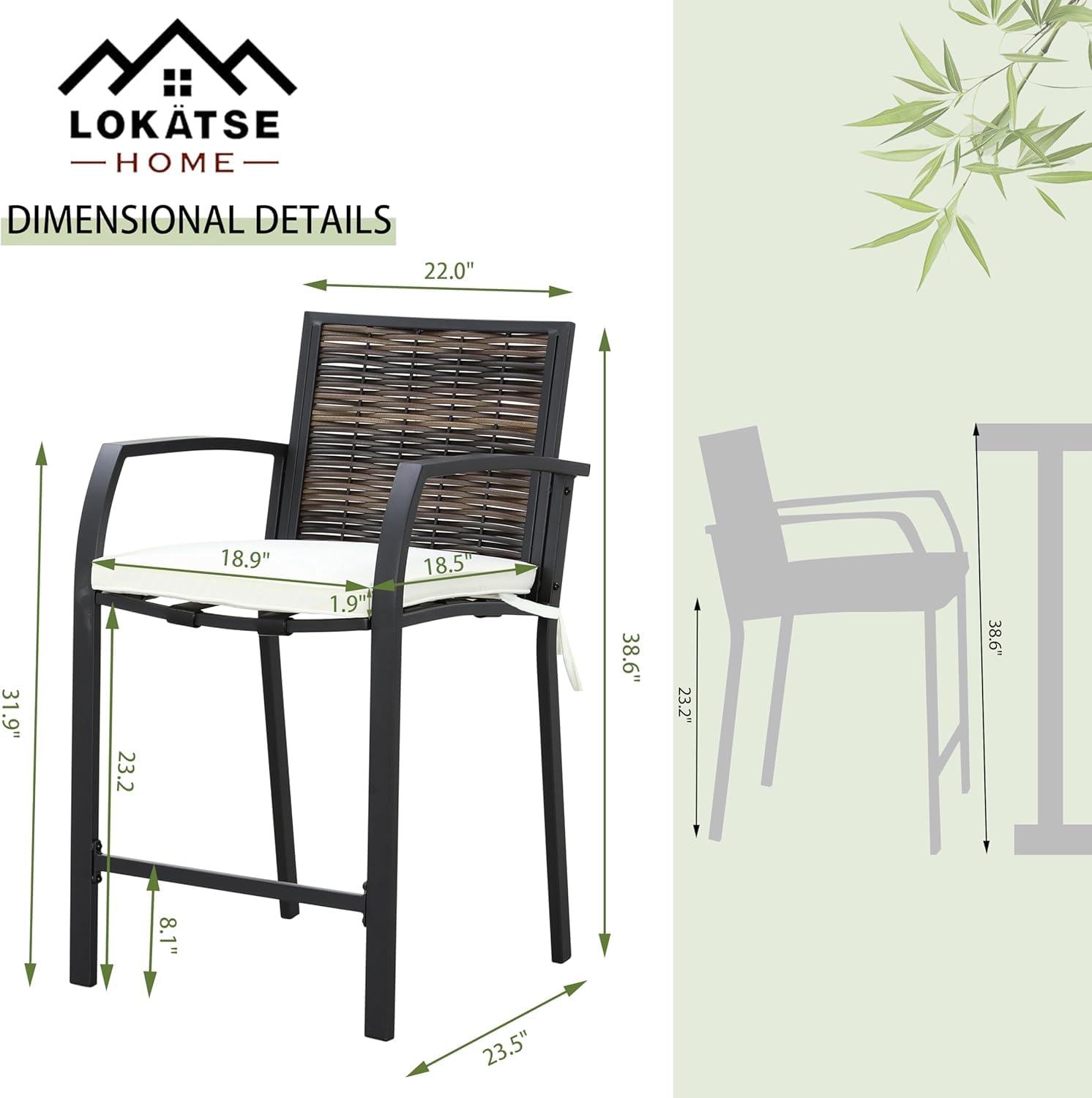 LOKATSE HOME 6-Piece Counter Height Bar Stool Set with Armrests - Beige Patio Chairs for Garden, Pool, Lawn & Backyard - Perfect for Outdoor Dining, Entertaining & Relaxation