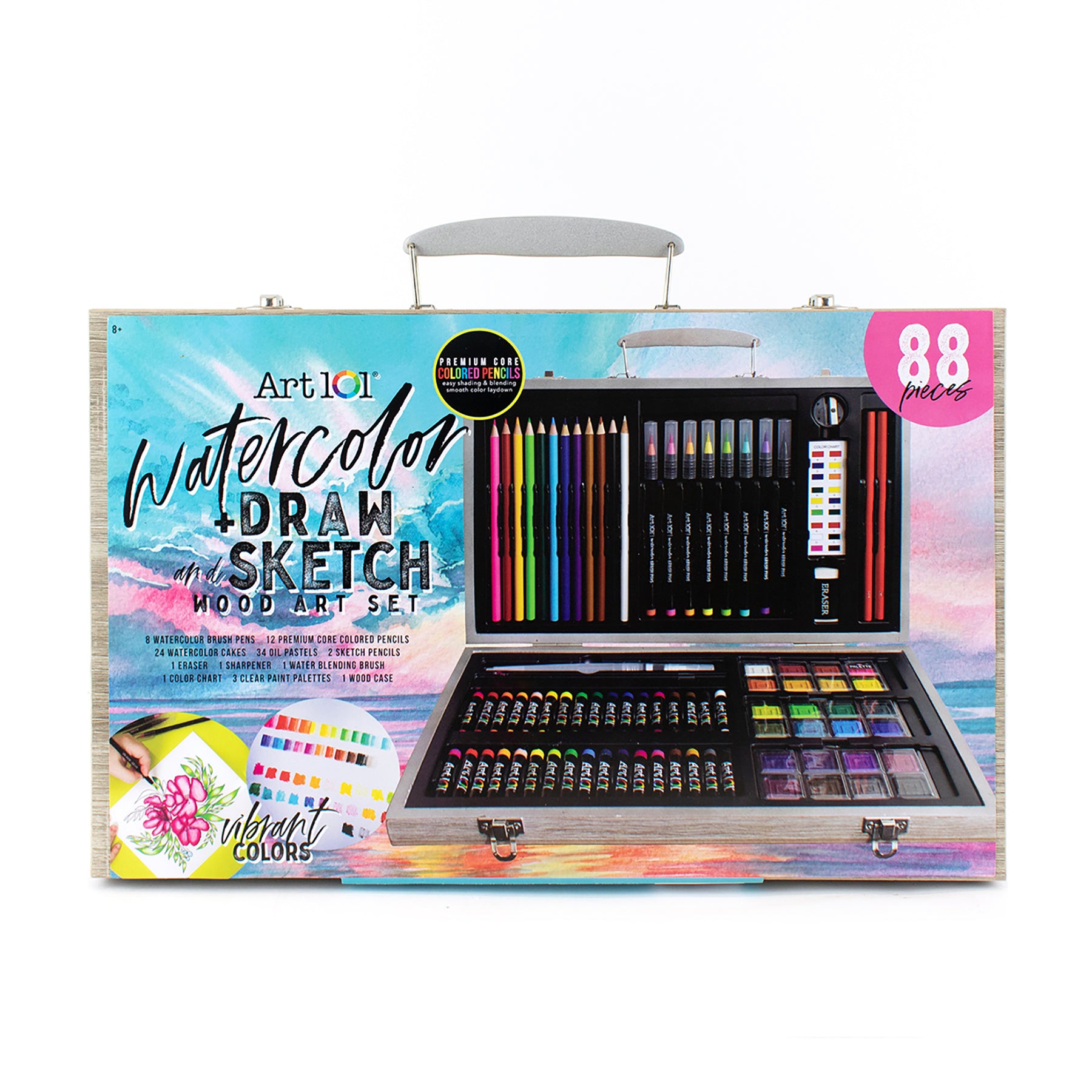 Art 101 Deluxe 88-Piece Wooden Art Set for Watercolor Painting, Drawing & Sketching - Perfect for Artists, Students & Beginners - Ideal for Home, Studio & Classroom Use