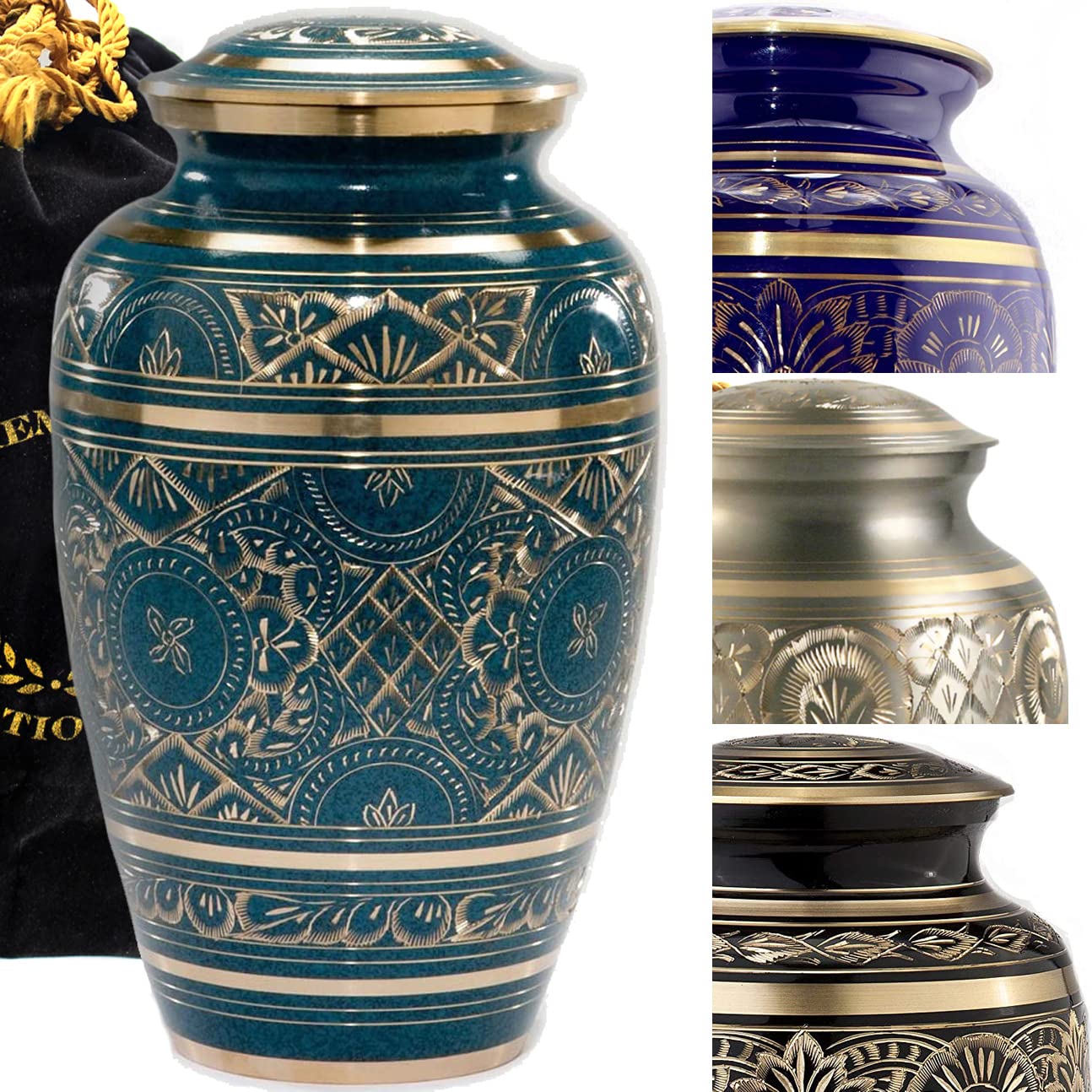 Elegant Teal Majestic Radiance Cremation Urn for Adult Men - Large Memorial Urn for Human Ashes - Perfect for Funeral Services & Home Memorial Displays