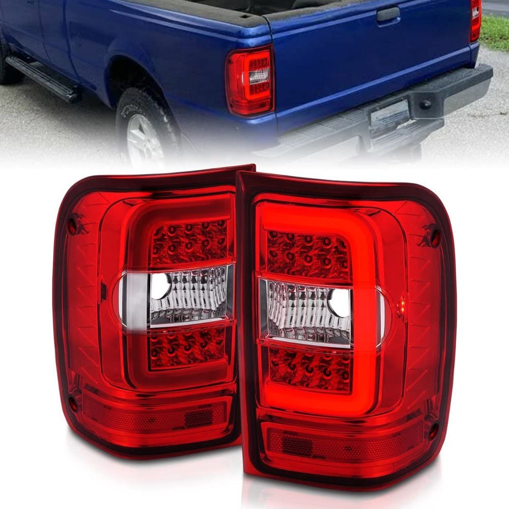 2001-2011 Ford Ranger LED Tail Lights with Light Bar - Chrome Housing Red/Clear Lens by ANZO (311393) | Enhanced Visibility & Style for Night Driving & Custom Truck Builds