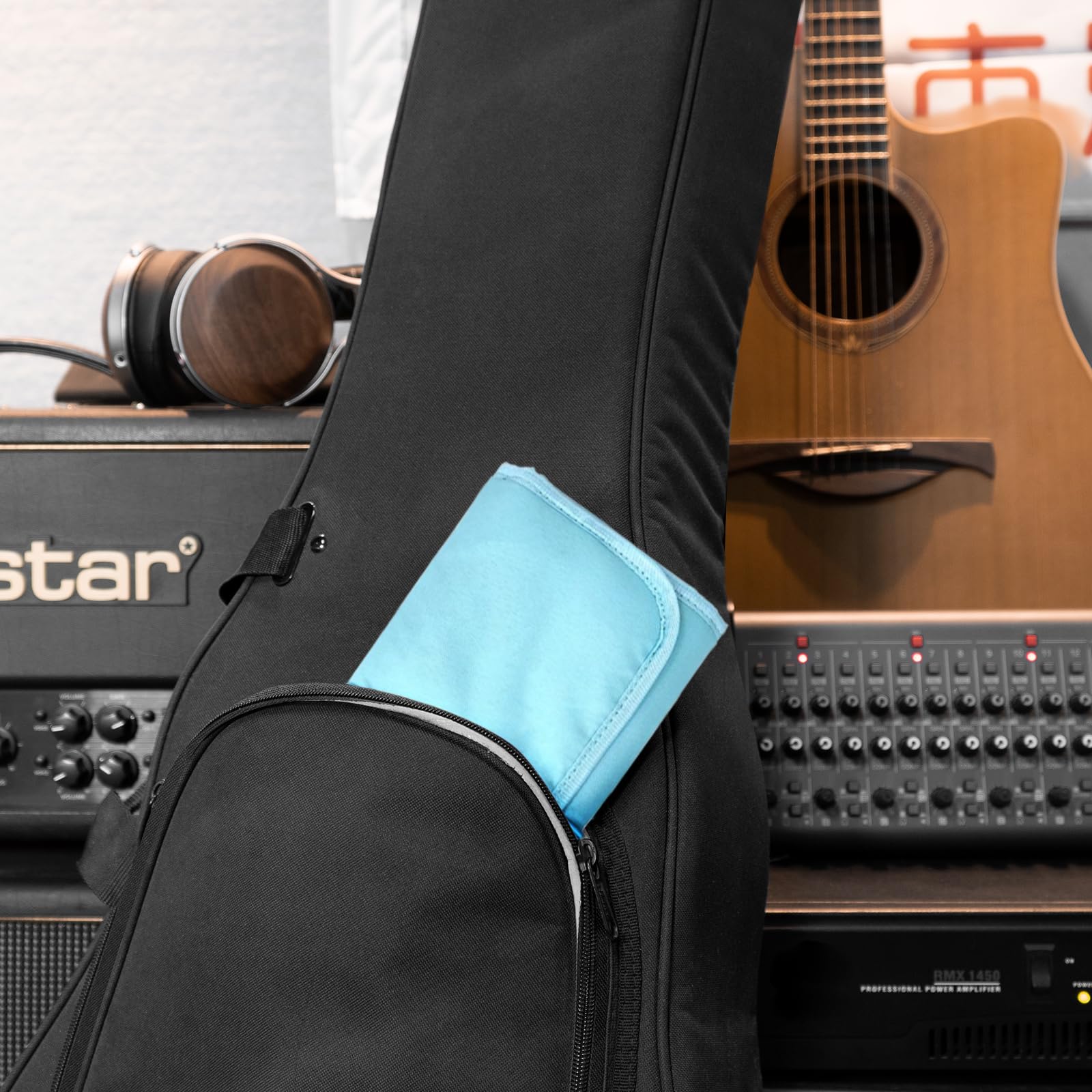 **Foldable Guitar Accessory Organizer Bag with Pockets - Holds Picks, Strap, Capo & Strings - Portable Storage Case (Blue) - Perfect for Travel, Practice & Gig Storage**