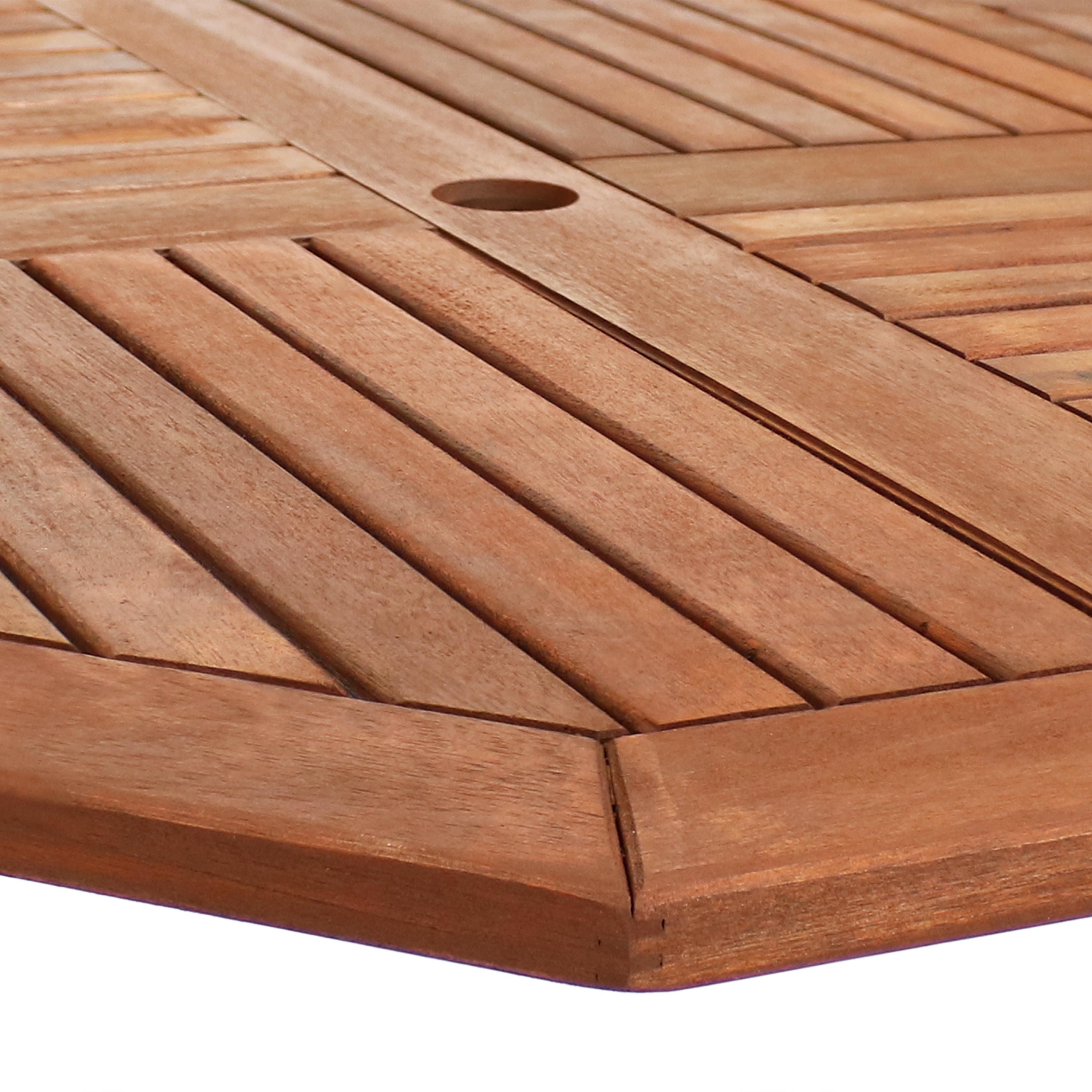 Sunnydaze 35.5 Inch Folding Octagon Outdoor Table - Solid Meranti Wood Patio Furniture for Garden, Poolside, and Backyard Dining