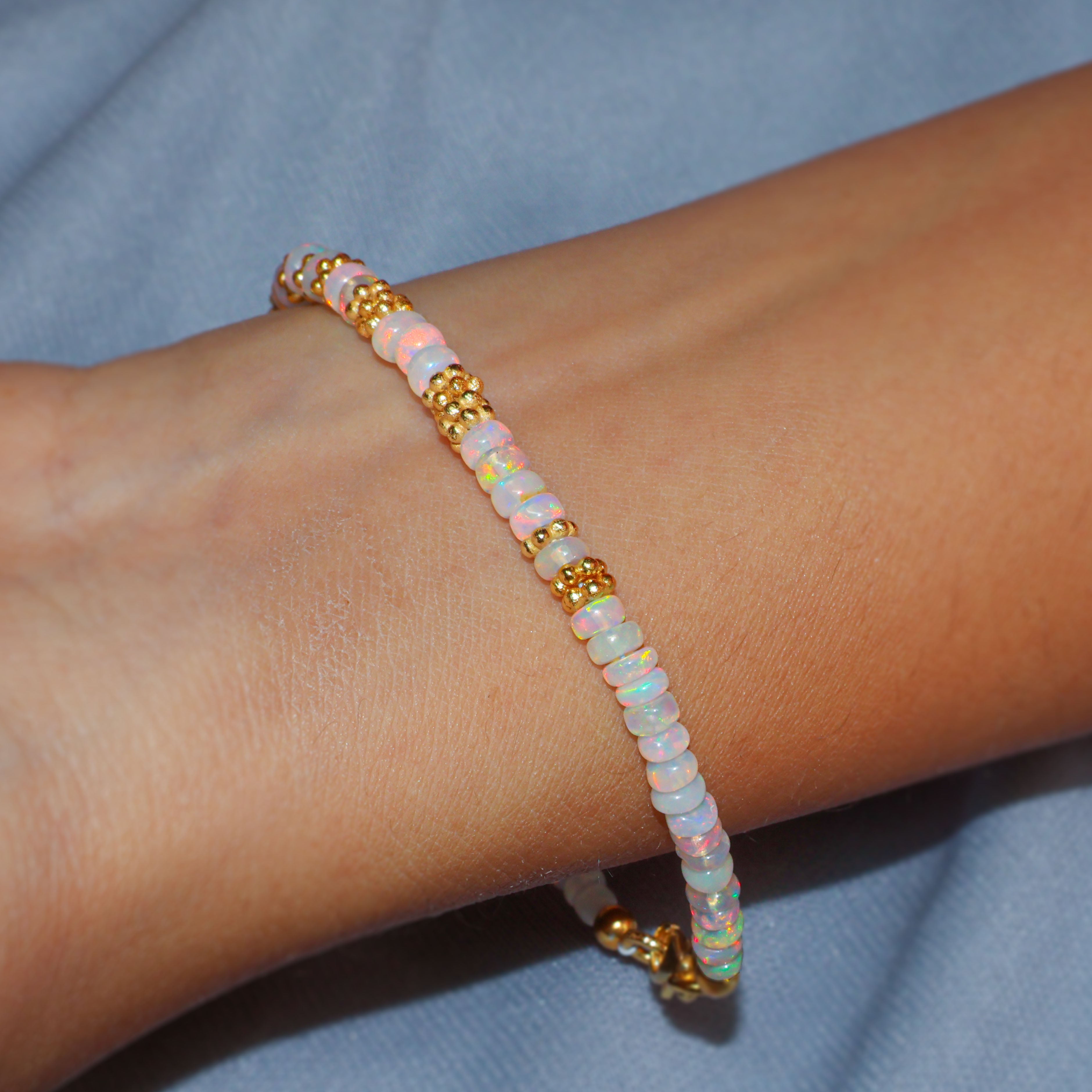 Opal Beaded Bracelet for Women - Smooth Rondell Design, Handmade Adjustable Beaded Jewelry for Everyday Wear, Gift for Her, Wedding, Party & Special Occasions