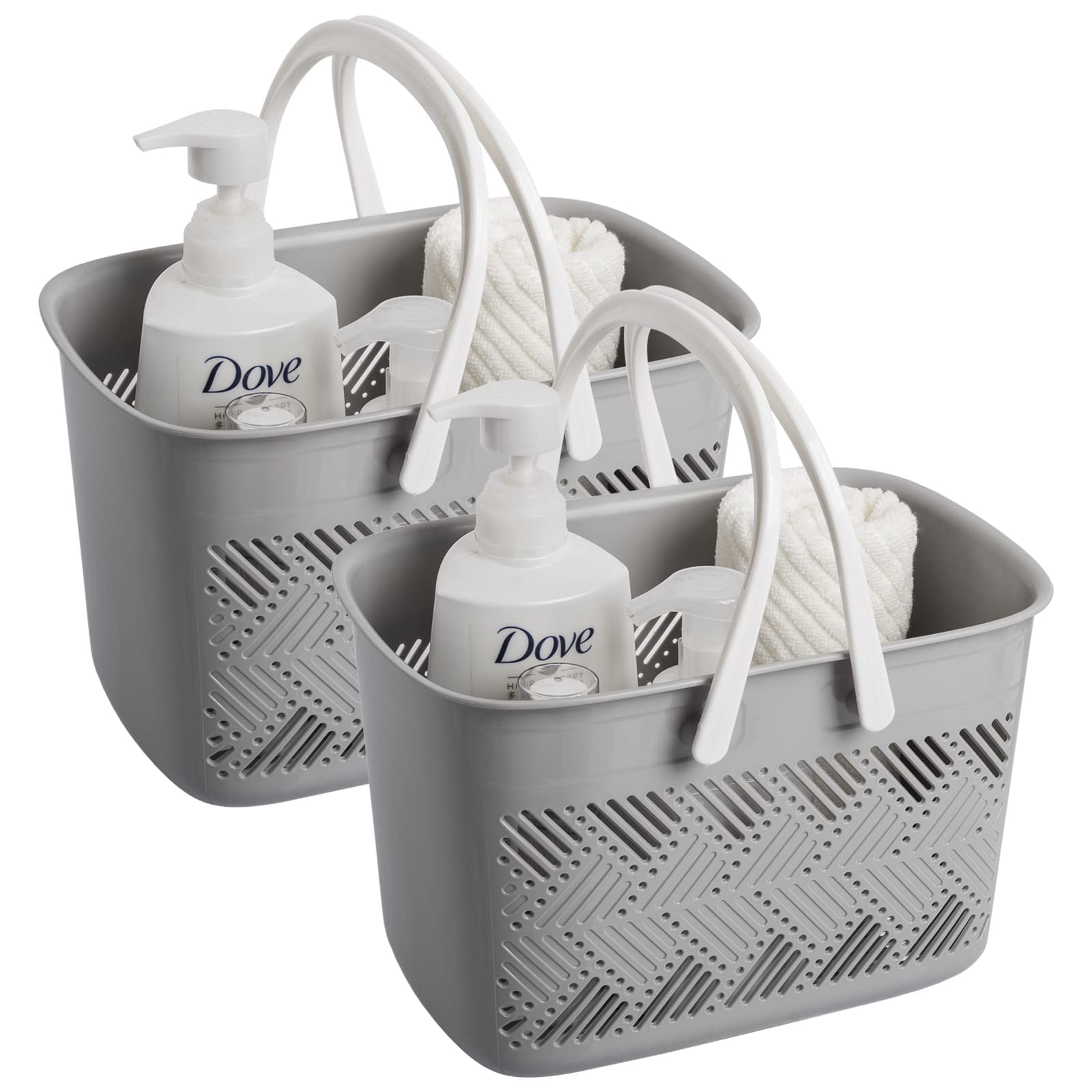 Andmey Portable Shower Tote - 2 Pack Gray Plastic Storage Caddy Basket with Handle for Bathroom, Dorm, Garden & Cleaning Supplies | Perfect for Camping, Beach Trips & Outdoor Showers