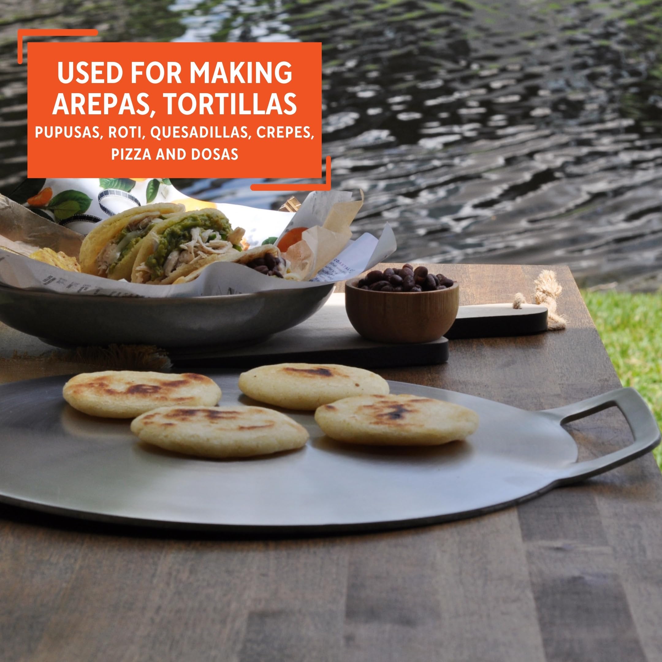 IMUSA 14-Inch Aluminum Budare Griddle - Authentic Latin American Flatbread & Arepa Maker - Perfect for Home Cooking, Camping & Outdoor BBQs