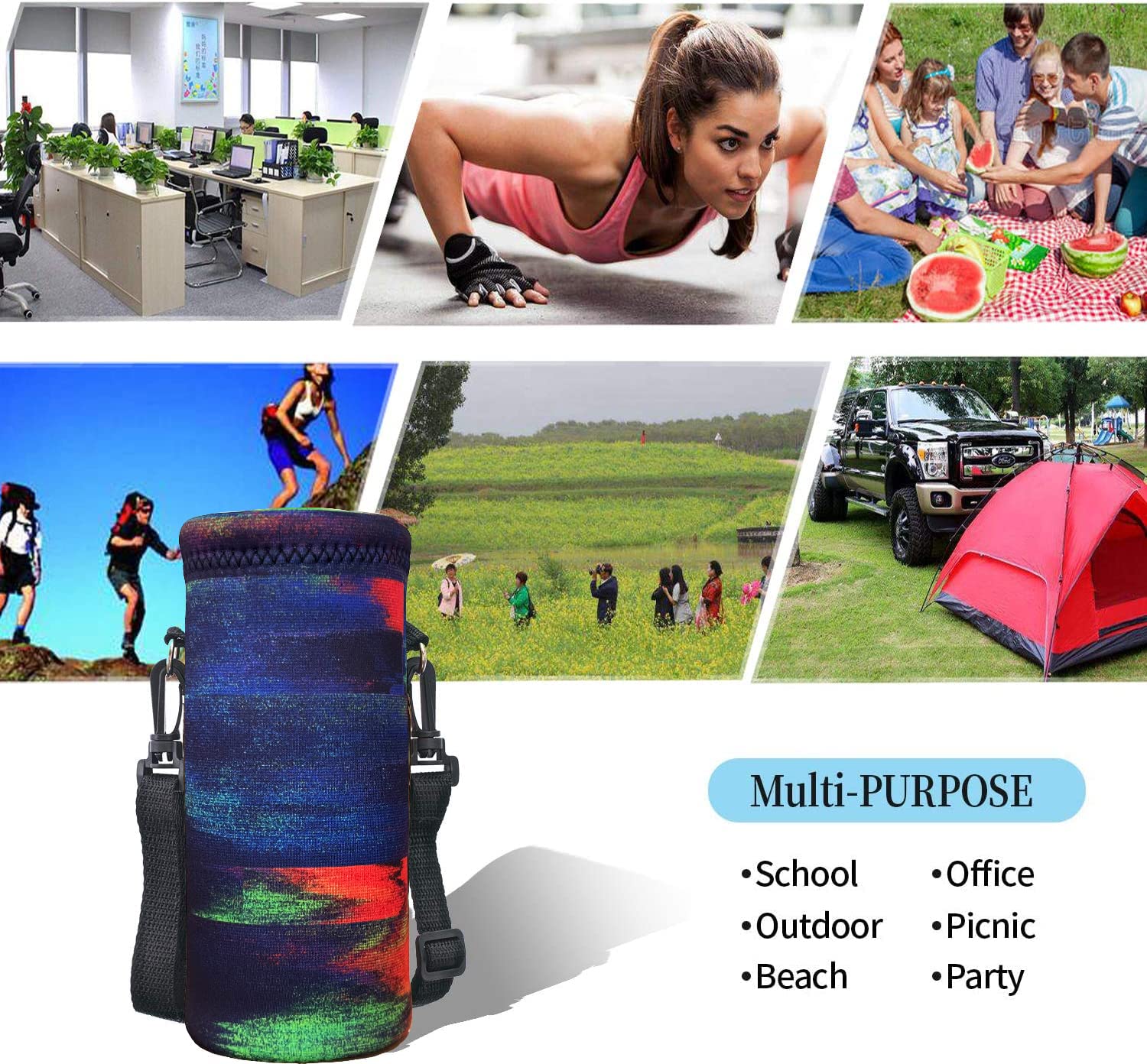 Premium Insulated Water Wine Tea Bottle Carrier Sling Bag - Leakproof Thermal Pouch with Adjustable Shoulder Strap for Outdoor Sports, Camping, Hiking & Travel - Perfect for Gym, Work Commute & Daily Use (Black)