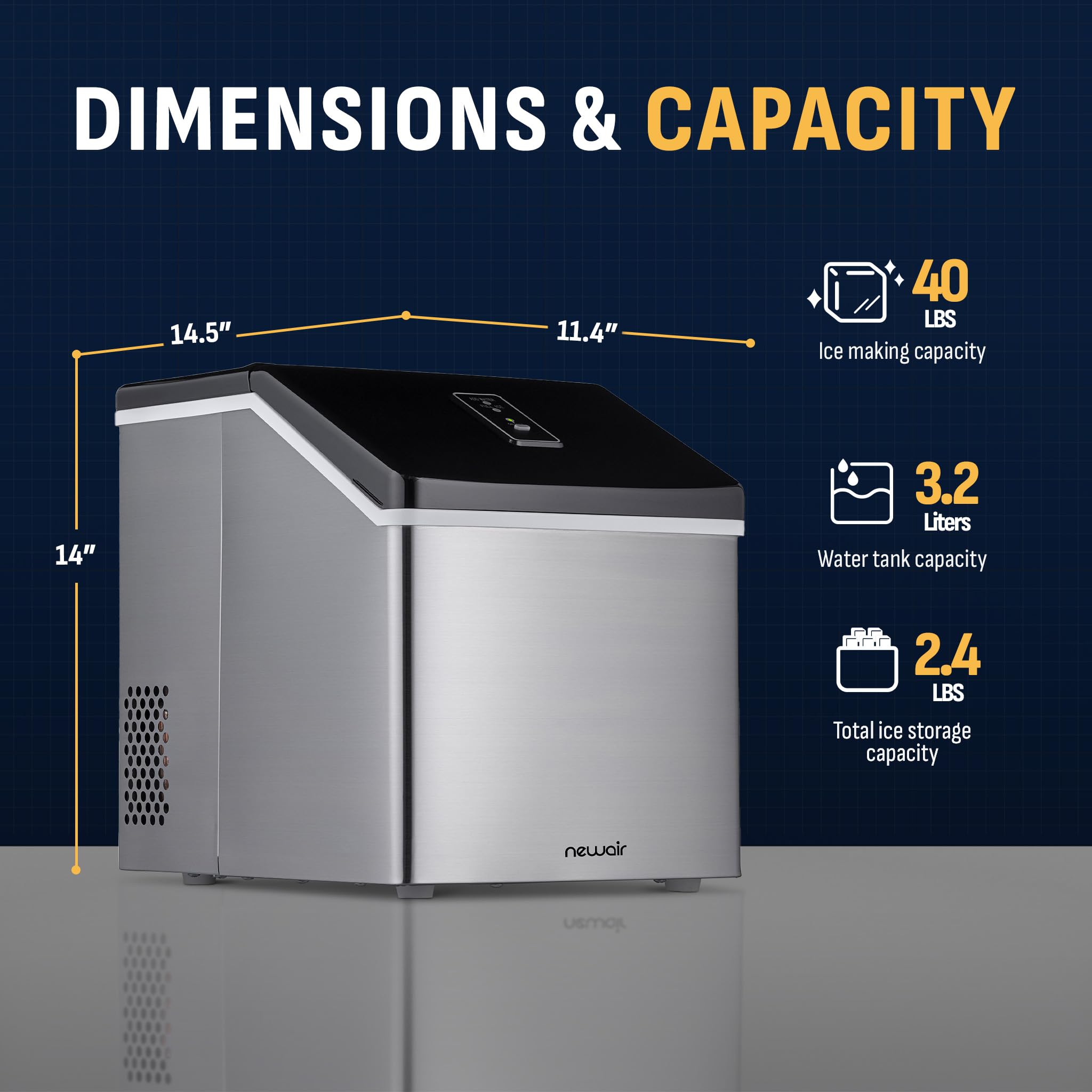 Newair Silver Countertop Ice Maker Machine - Fast 15-Minute Ice Cube Production, Compact & Automatic for Home, Kitchen, Office, Bar - Perfect for Cocktails, Parties, and Daily Use