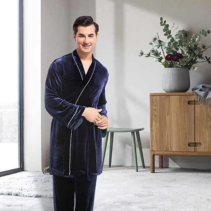 Luxury COLD POSH Men's Silk Velvet Pajamas Set - Soft Winter Sleepwear for Men, Warm & Comfortable Loungewear for Autumn/Winter Nights at Home
