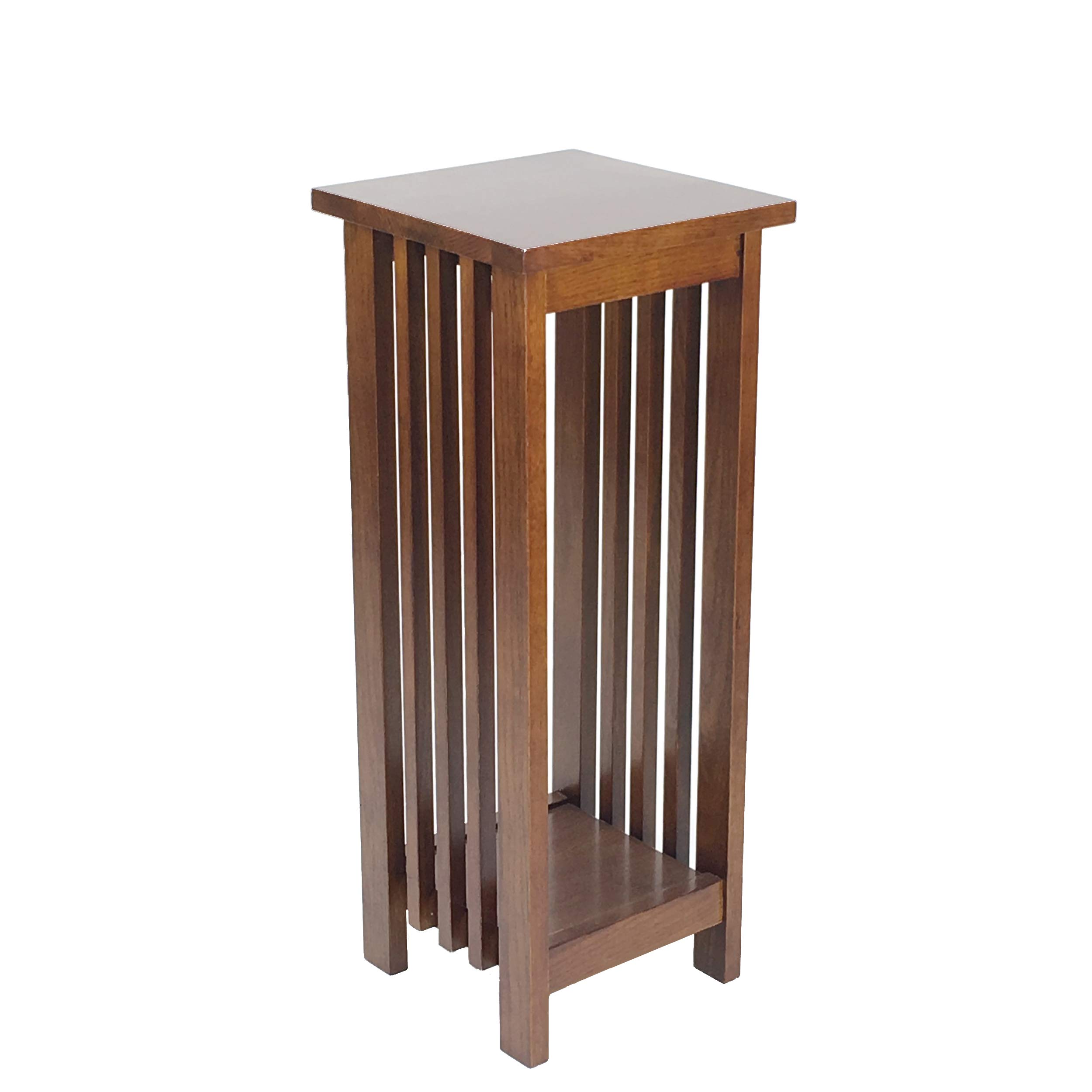 Benjara 30 Inch Wooden Flower Stand with Bottom Shelf & Slatted Sides - Rustic Brown Plant Holder for Indoor/Outdoor Decor, Garden, Patio, Living Room & Balcony